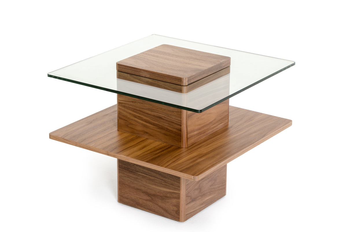 Modrest Clarion Modern Walnut and Glass End Table-End Table-VIG-Wall2Wall Furnishings