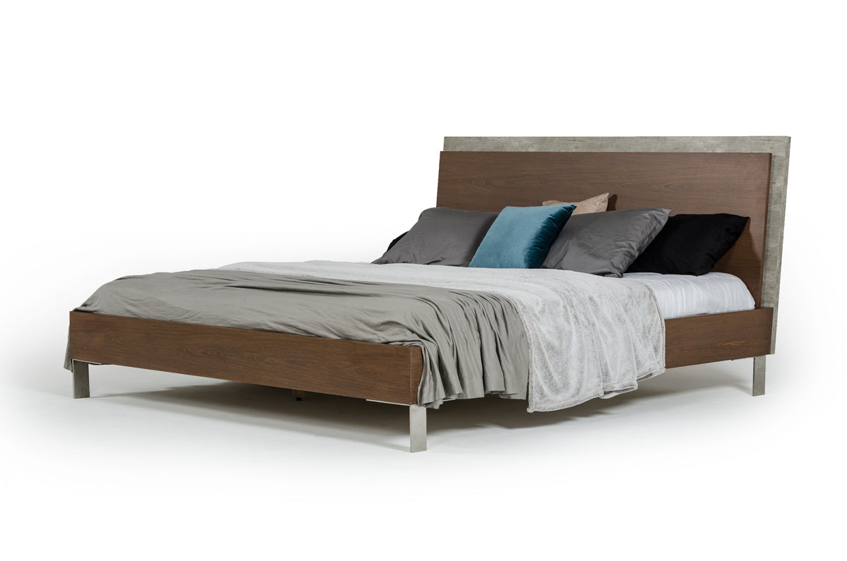 Nova Domus Conner Modern Dark Walnut & Faux Concrete Bed-Bed-VIG-Wall2Wall Furnishings