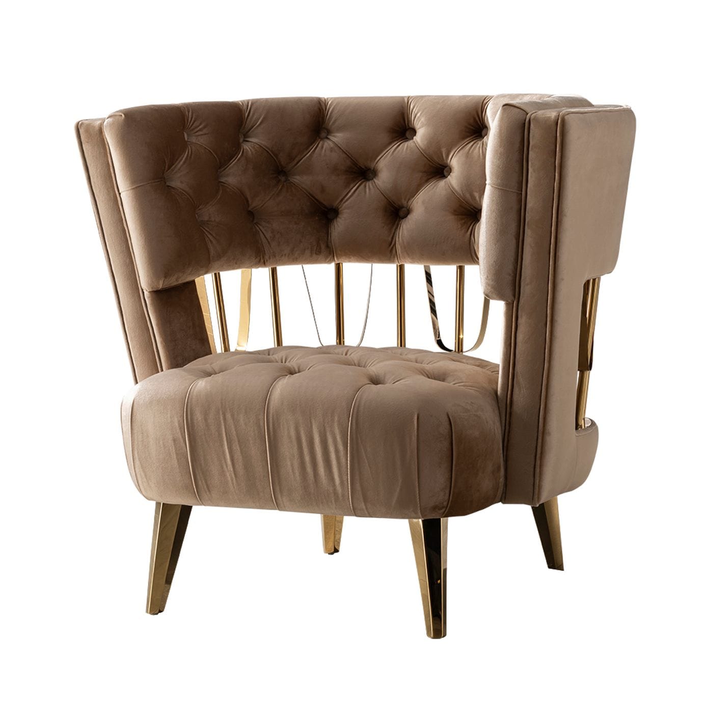 Divani Casa Courtney - Beige & Gold Fabric Lounge Chair-Lounge Chair-VIG-Wall2Wall Furnishings