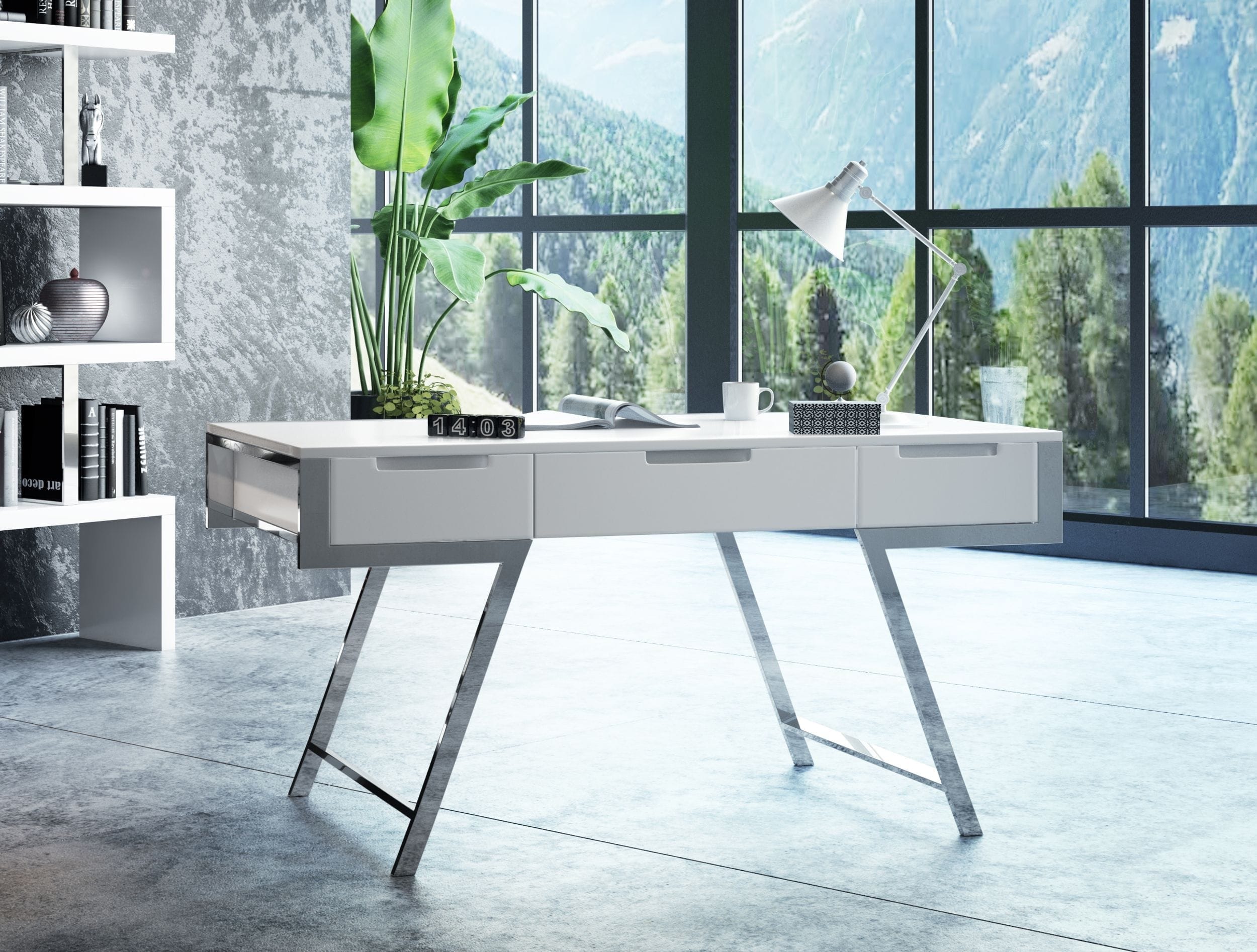Modrest Dessart Modern White Gloss Desk-Office Desk-VIG-Wall2Wall Furnishings