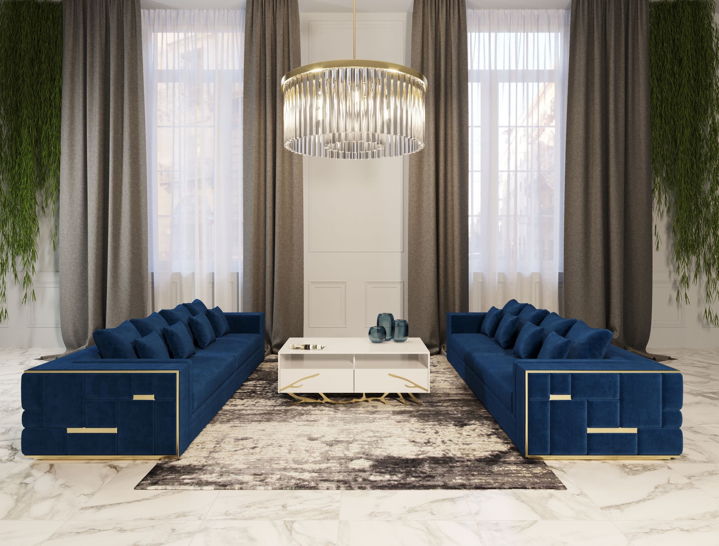 Divani Casa Mobray - Glam Blue & Gold Fabric Sofa-Sofa-VIG-Wall2Wall Furnishings
