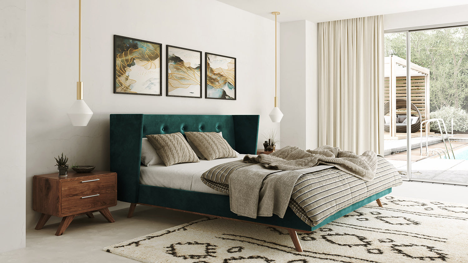 Nova Domus Durango Modern Green Fabric & Walnut Bed-Bed-VIG-Wall2Wall Furnishings