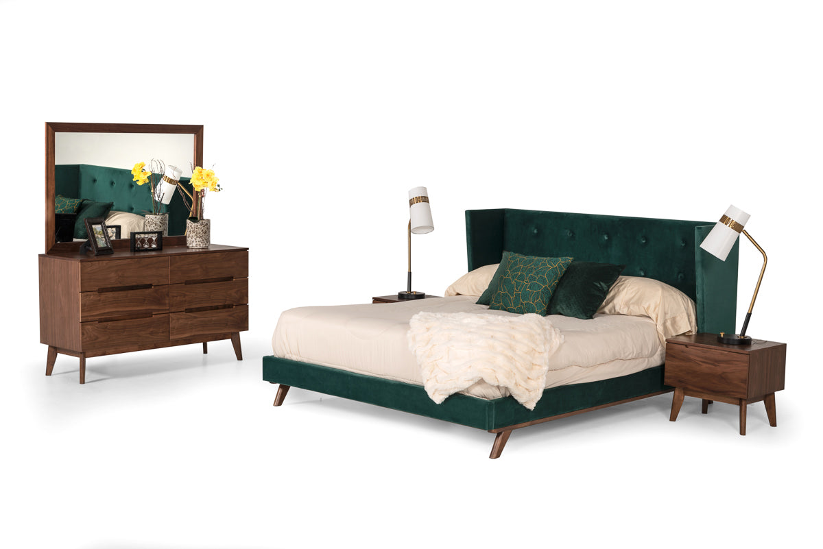 Nova Domus Durango Modern Green Fabric & Walnut Bed-Bed-VIG-Wall2Wall Furnishings