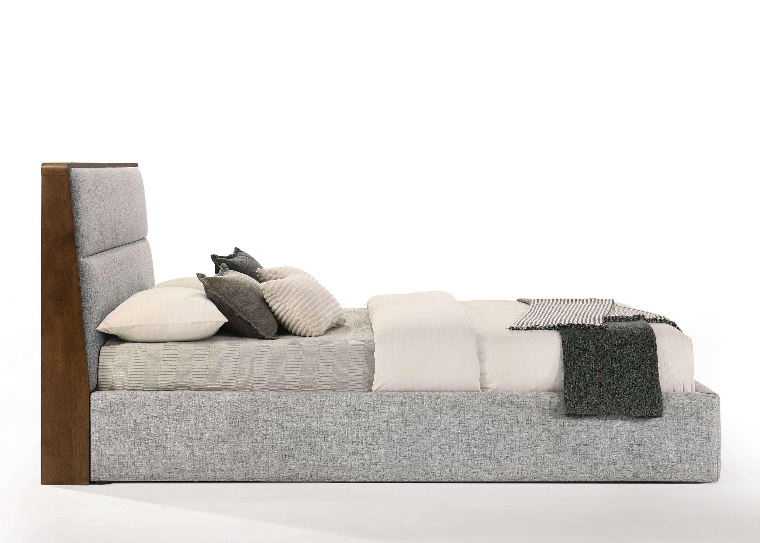 Modrest Dustin - Modern Grey Fabric & Walnut Trimmed Bed-Bed-VIG-Wall2Wall Furnishings