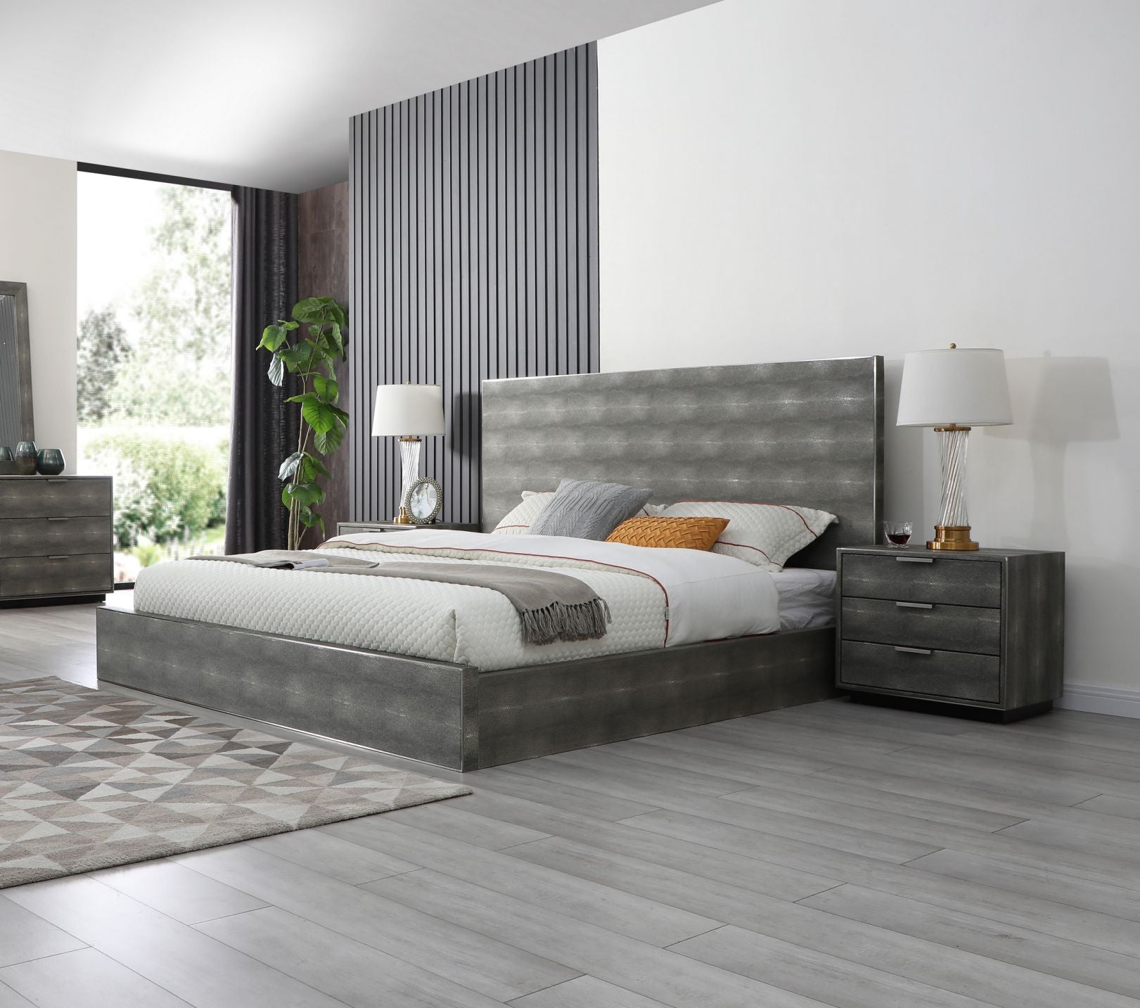 Modrest Dynasty - Modern Shagreen Bed-Bed-VIG-Wall2Wall Furnishings