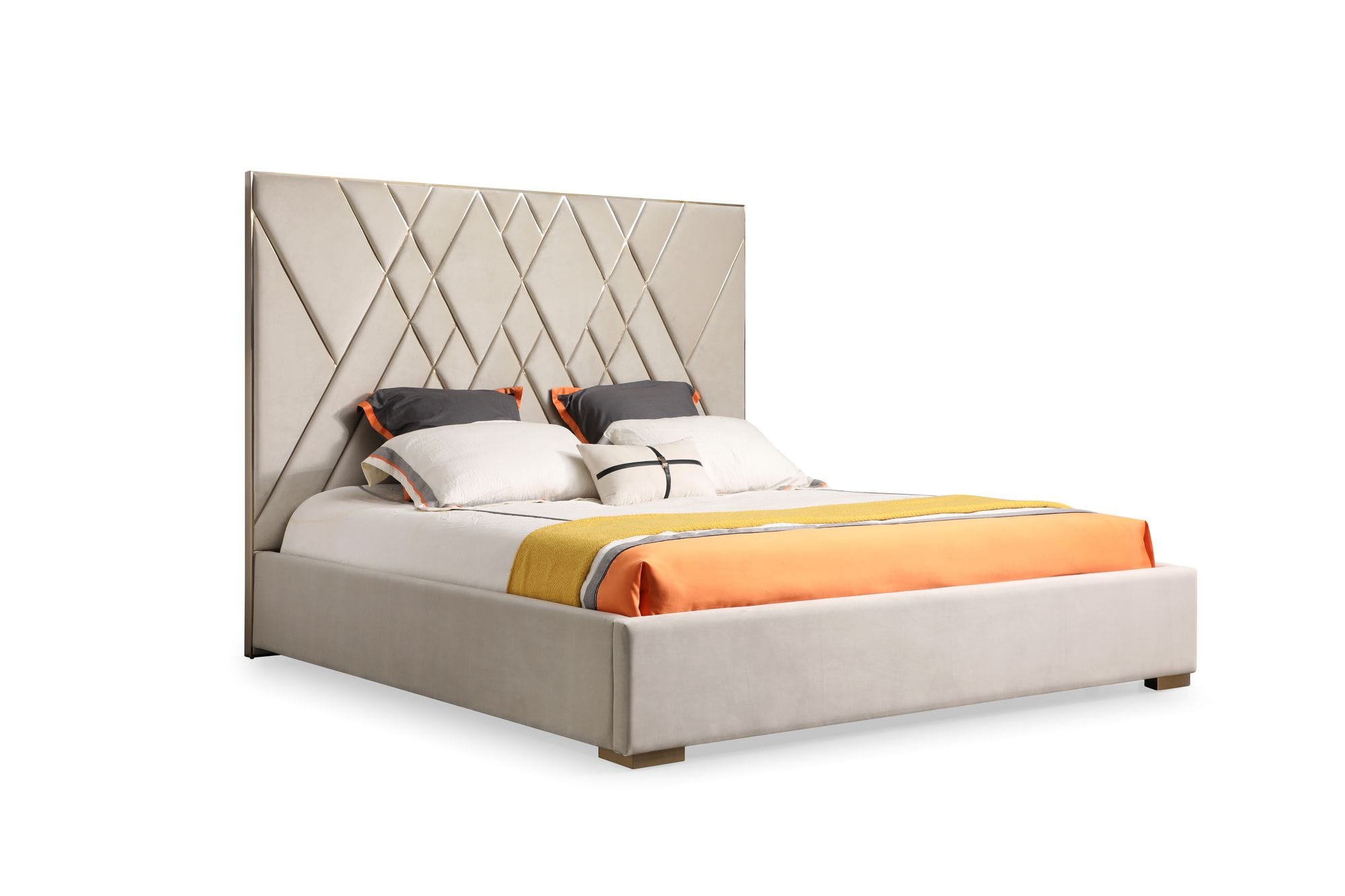 Modrest Eldora - Glam Beige Velvet and Brushed Brass Bed-Bed-VIG-Wall2Wall Furnishings