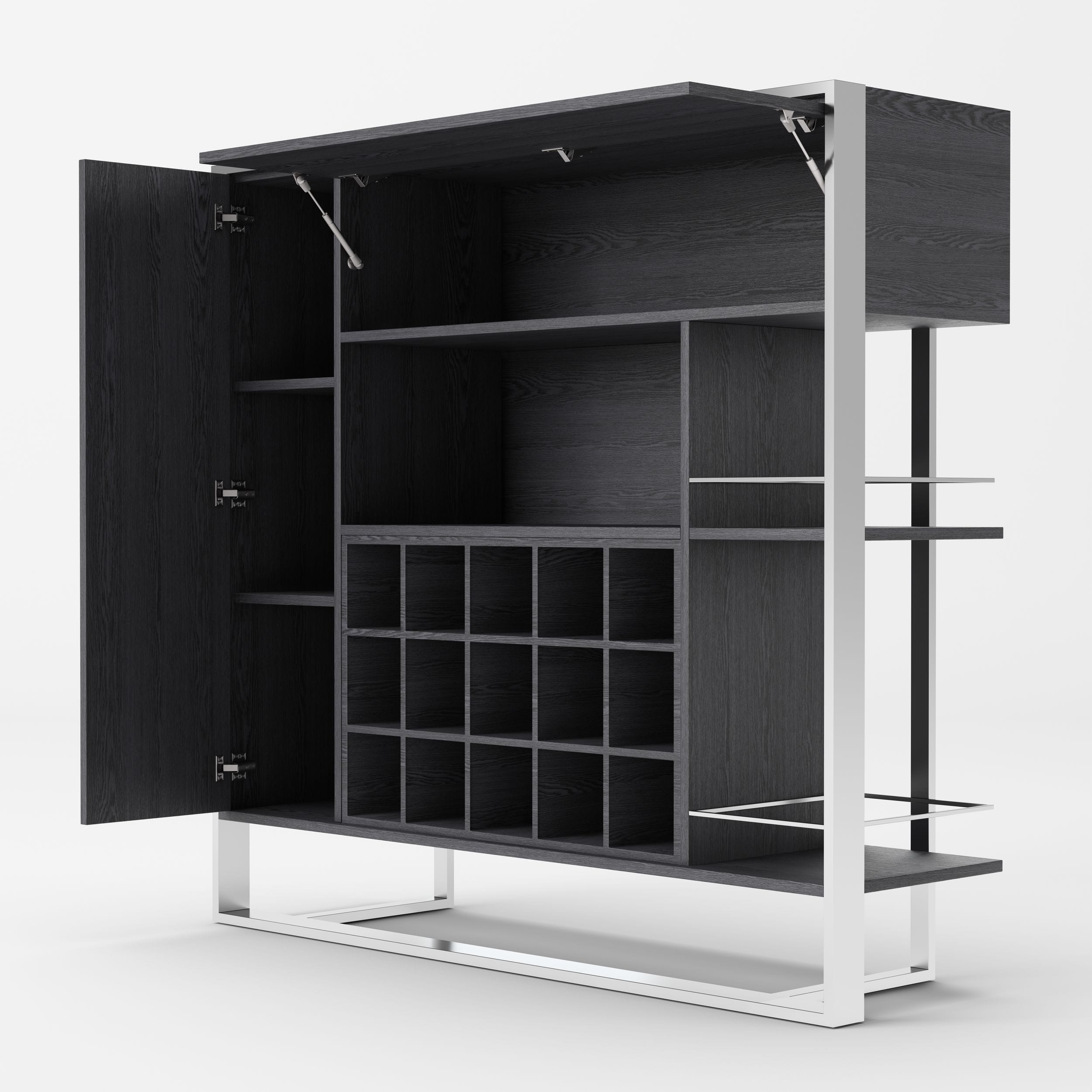 Modrest Fauna - Elm Grey & Stainless Steel Wine Cabinet-Wine Cabinet-VIG-Wall2Wall Furnishings