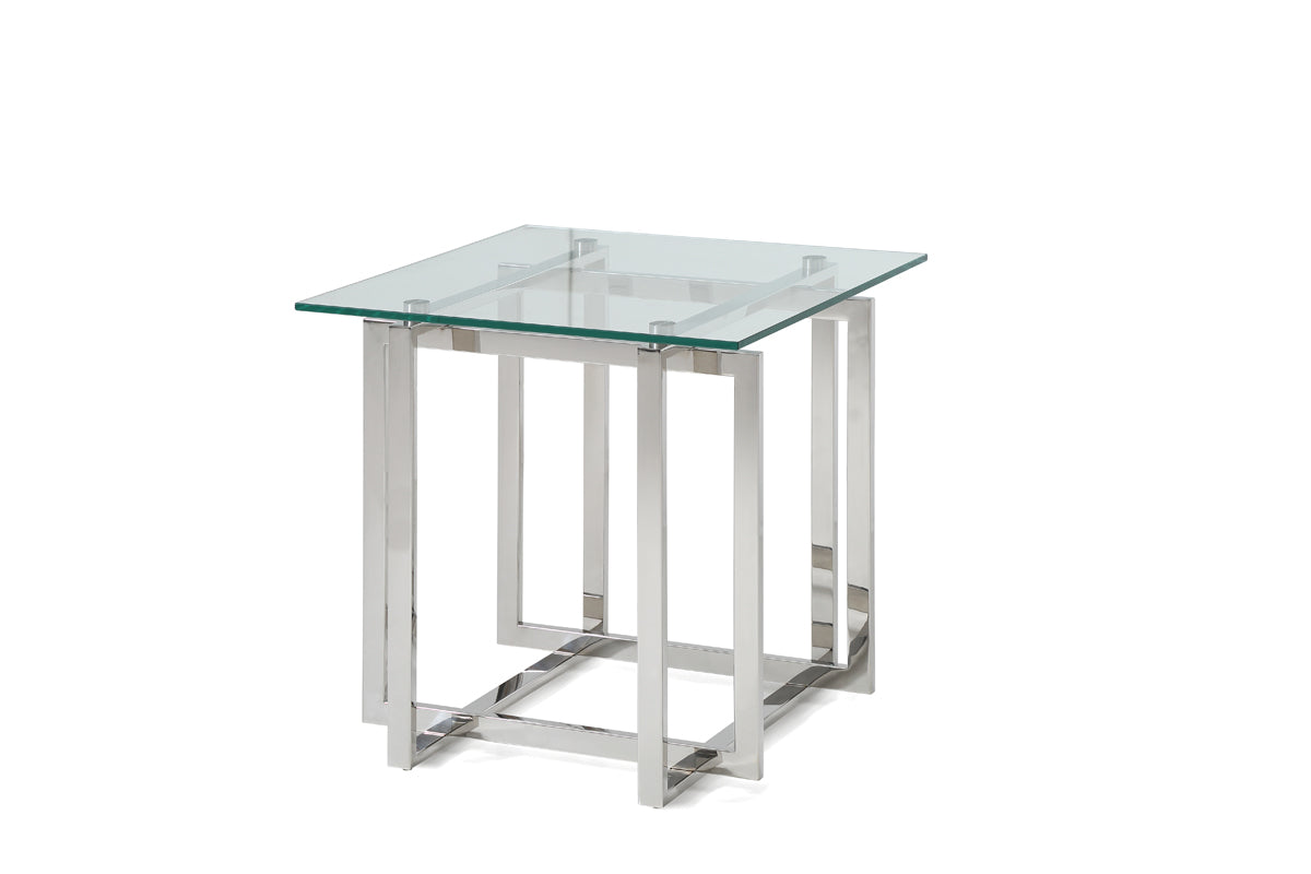 Modrest Valiant Modern Glass & Stainless Steel End Table-End Table-VIG-Wall2Wall Furnishings