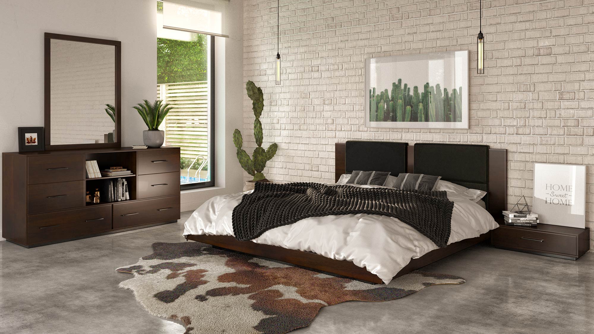 Nova Domus Fantasia - Contemporary Walnut and Dark Grey Bed-Bed-VIG-Wall2Wall Furnishings
