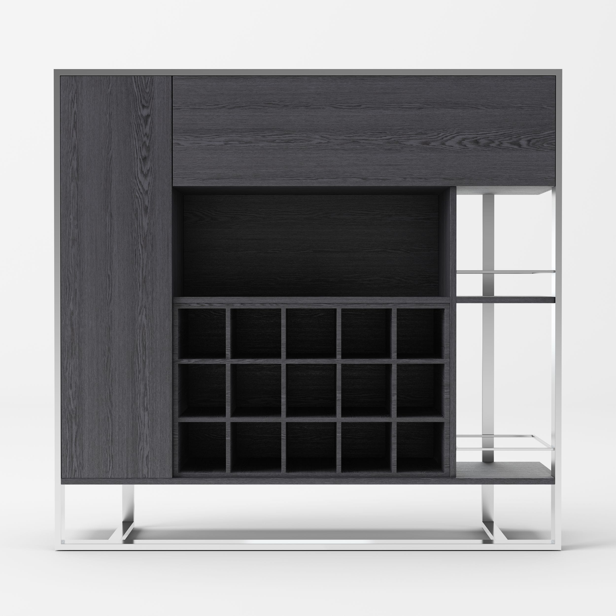 Modrest Fauna - Elm Grey & Stainless Steel Wine Cabinet-Wine Cabinet-VIG-Wall2Wall Furnishings