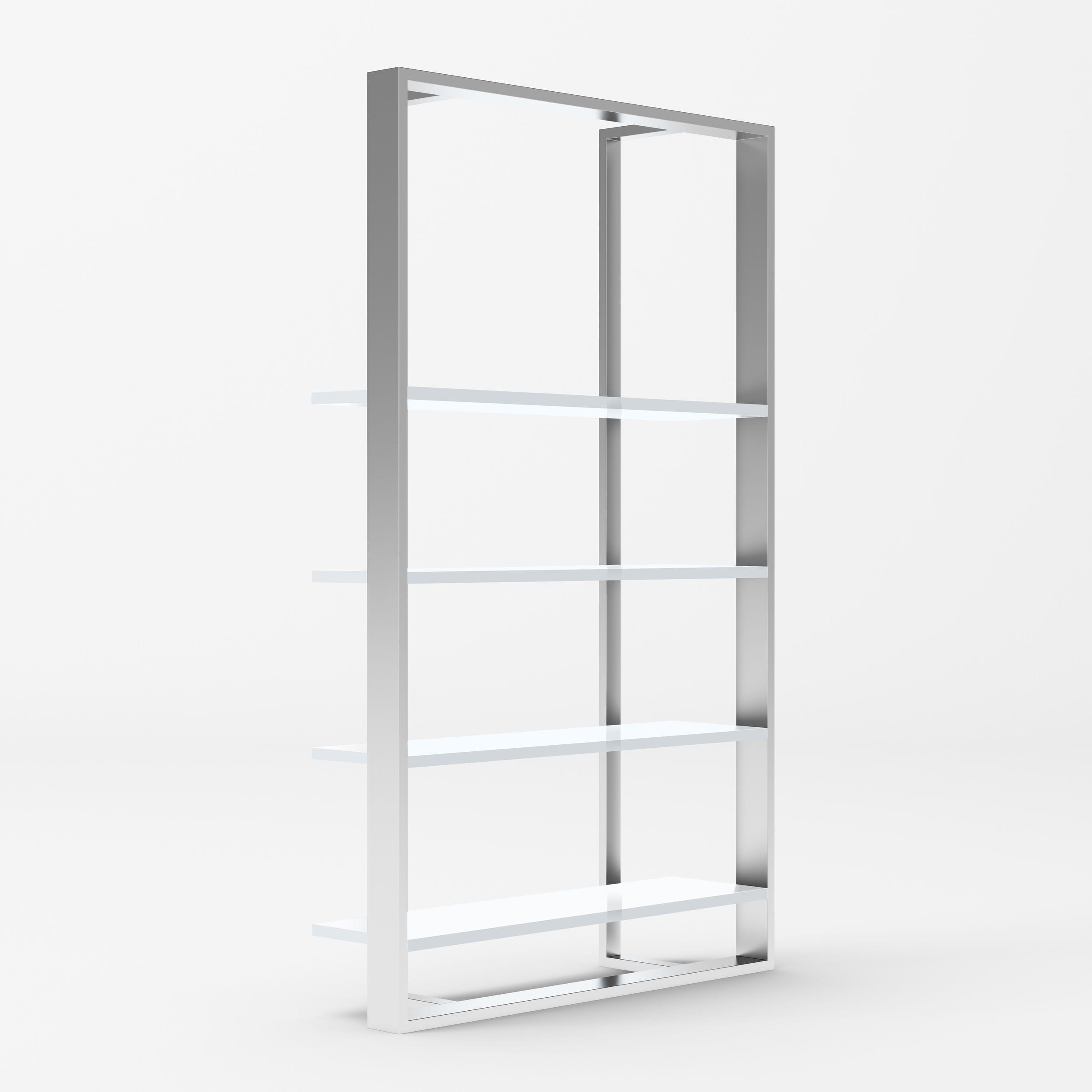 Modrest Fauna - Modern White High Gloss & Stainless Steel Bookshelf-Shelf Unit-VIG-Wall2Wall Furnishings