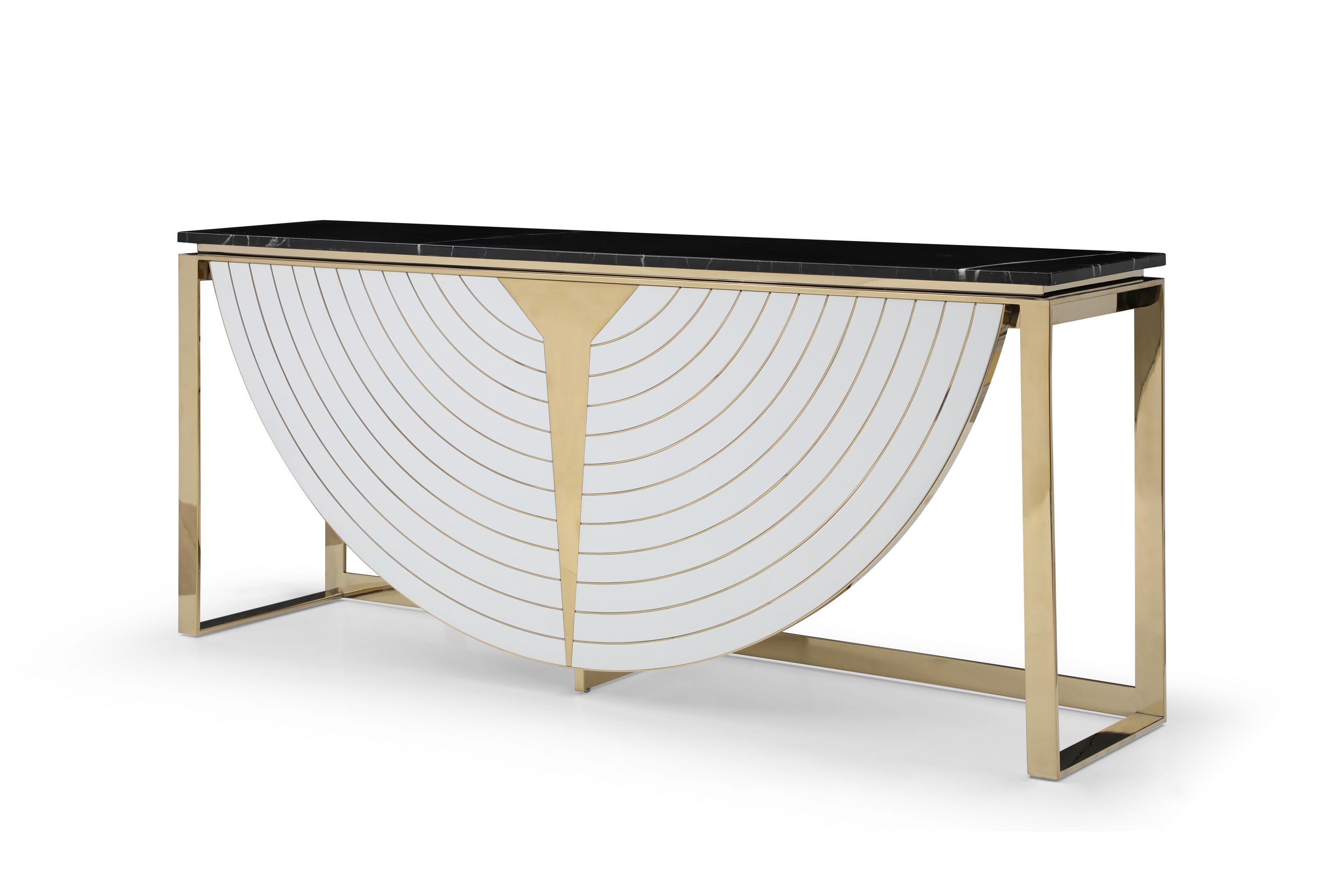 Modrest Flavio - Gold + Marble Console Table-Console Table-VIG-Wall2Wall Furnishings
