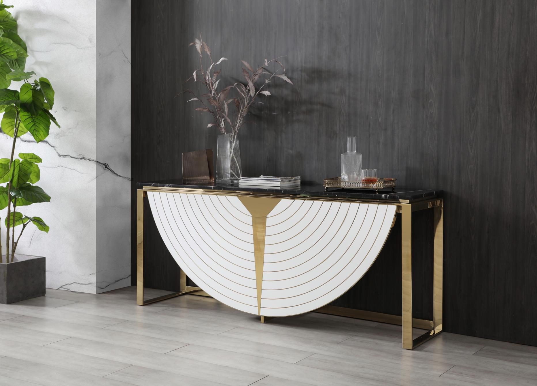 Modrest Flavio - Gold + Marble Console Table-Console Table-VIG-Wall2Wall Furnishings