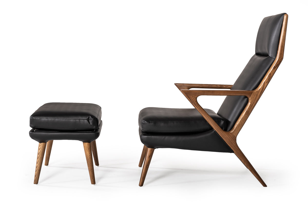 Modrest Fulton Modern Black Lounge Chair & Ottoman-Lounge Chair-VIG-Wall2Wall Furnishings