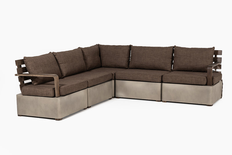 Renava Garza - Outdoor Concrete & Teak Modular Sectional-Outdoor Sofa Set-VIG-Wall2Wall Furnishings