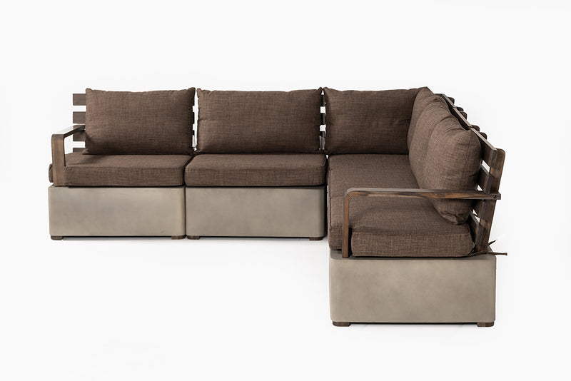 Renava Garza - Outdoor Concrete & Teak Modular Sectional-Outdoor Sofa Set-VIG-Wall2Wall Furnishings