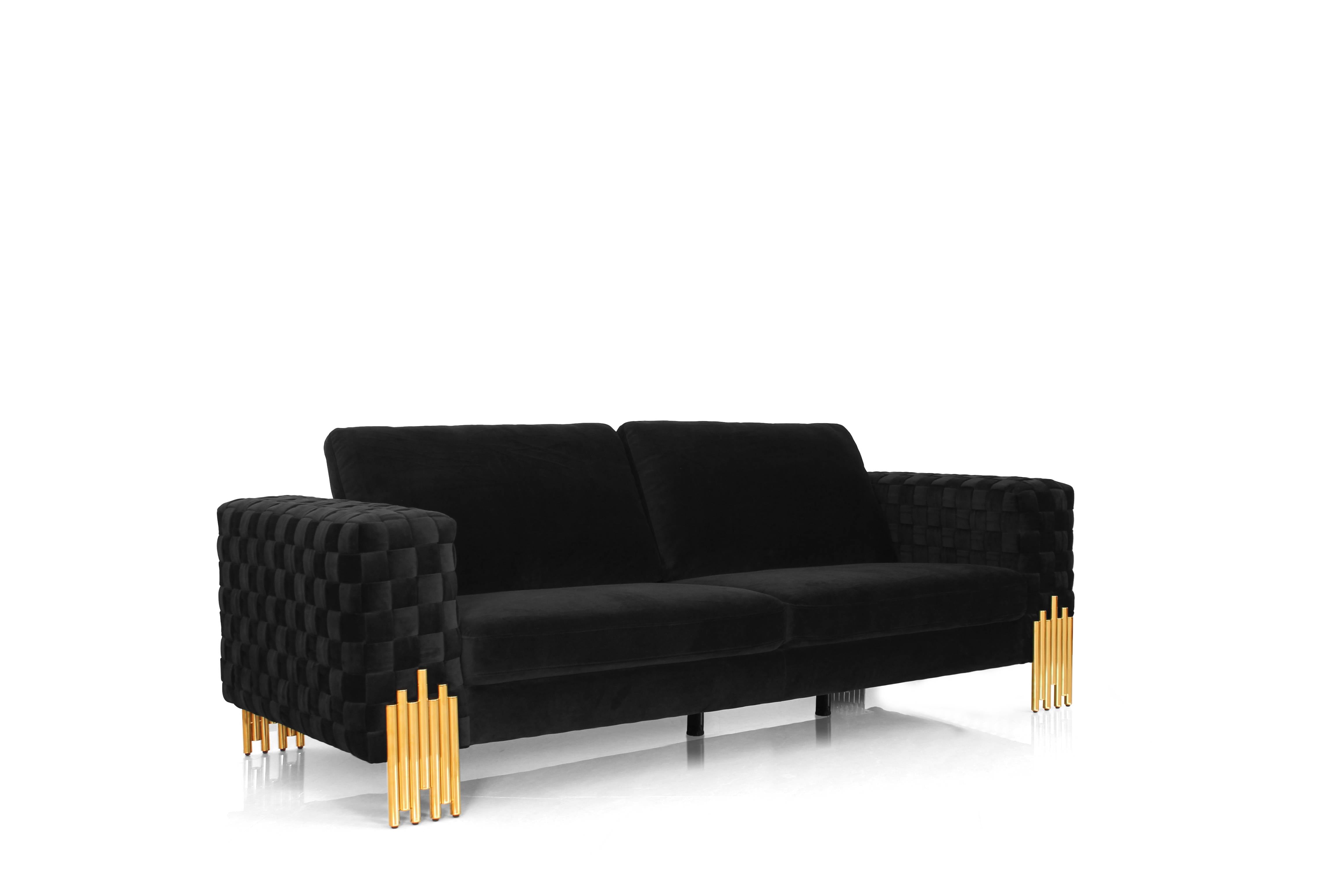 Divani Casa Georgia- Modern Velvet Glam Black + Gold Sofa-Sofa-VIG-Wall2Wall Furnishings