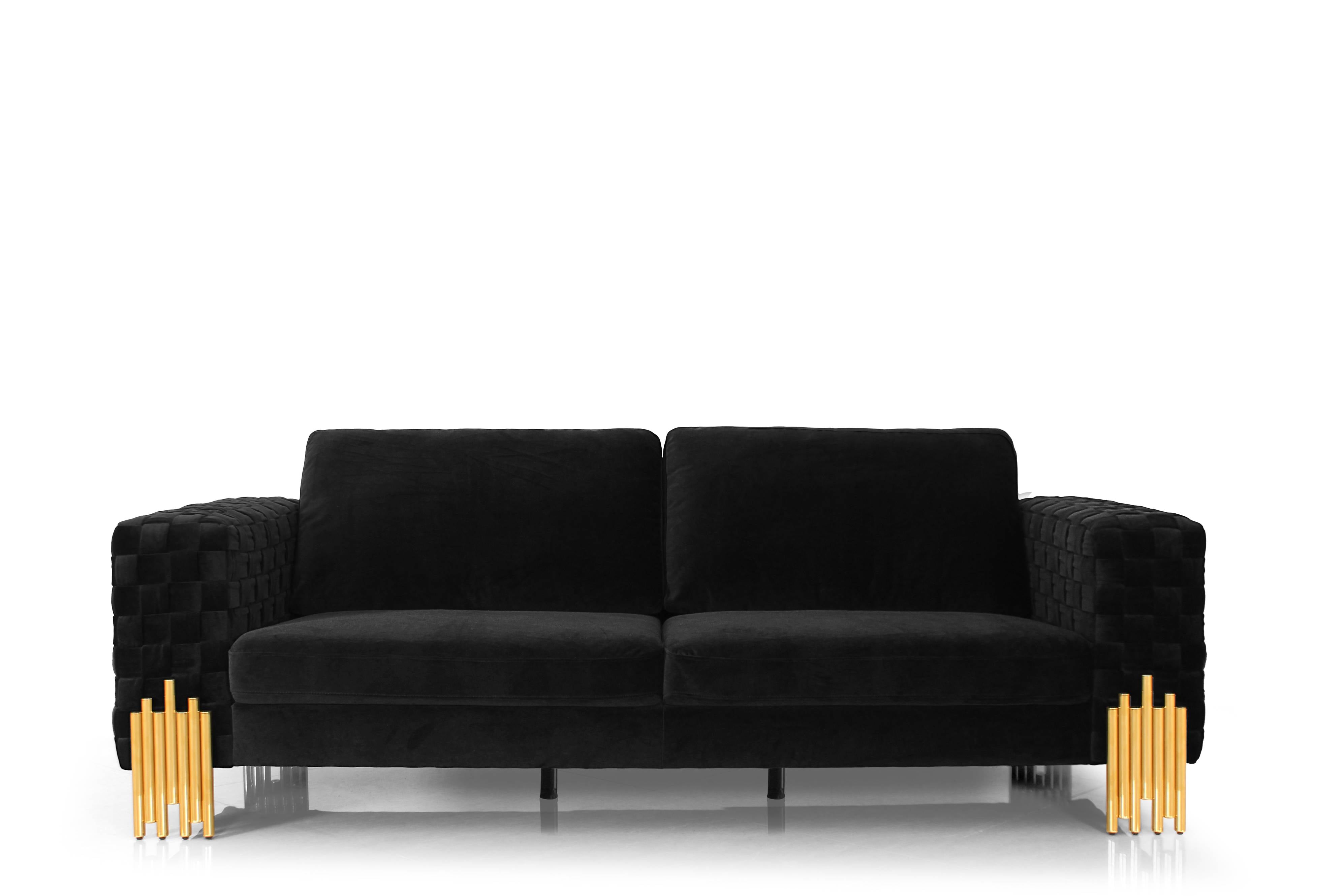 Divani Casa Georgia- Modern Velvet Glam Black + Gold Sofa-Sofa-VIG-Wall2Wall Furnishings
