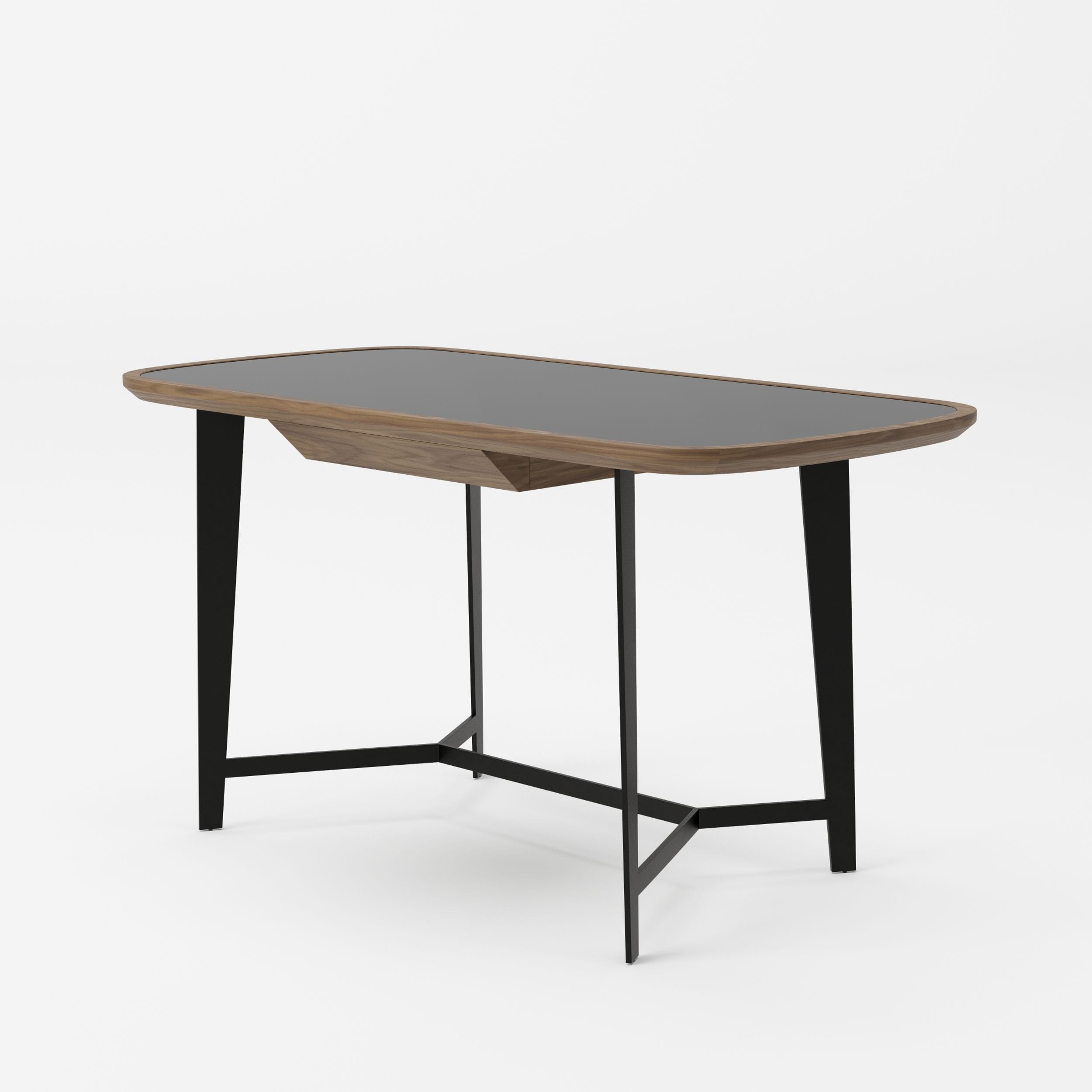 Modrest Girard - Modern Walnut & Black Glass Desk-Desk-VIG-Wall2Wall Furnishings