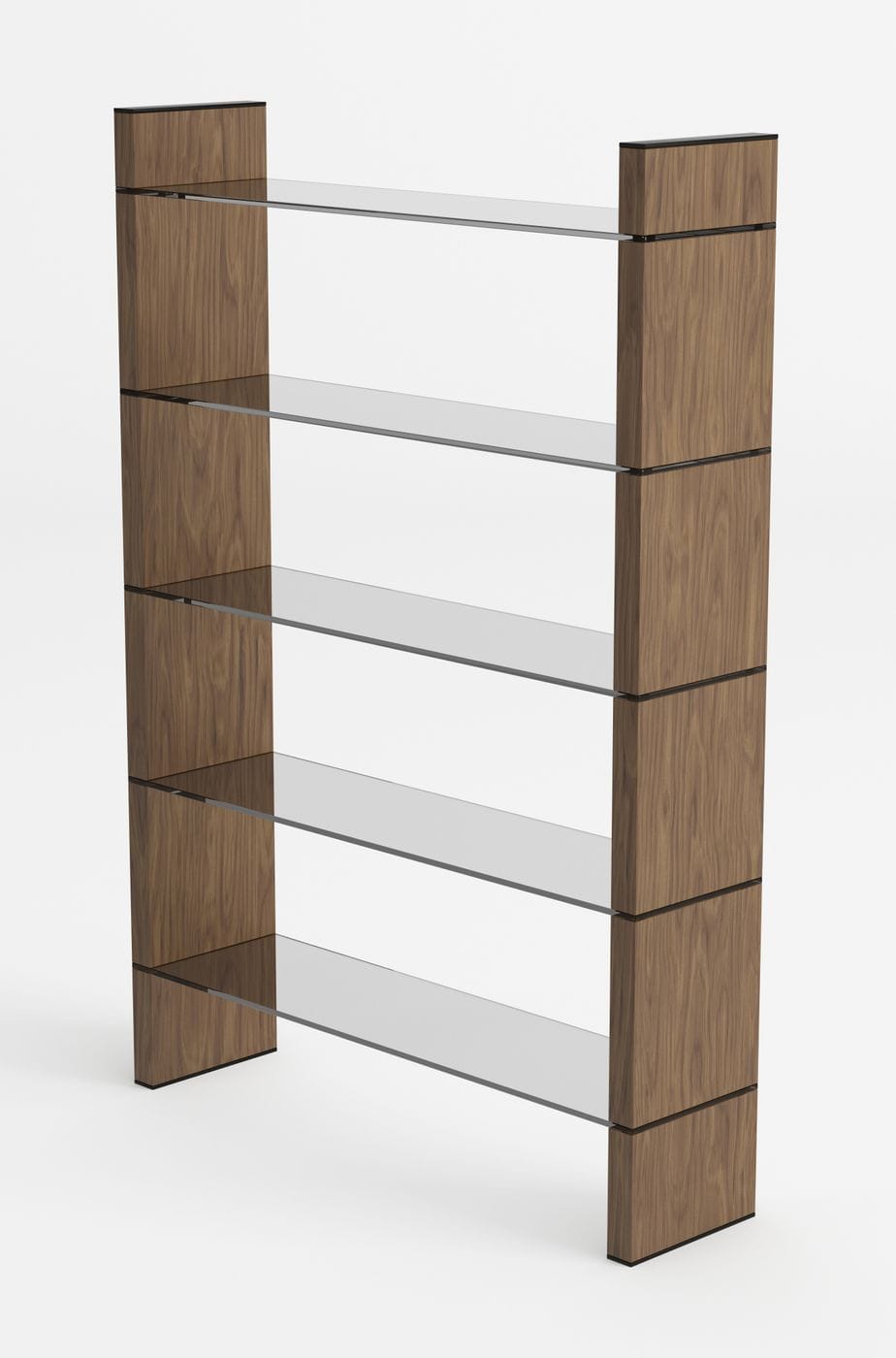 Modrest Glencoe - Modern Walnut & Black Glass Bookshelf-Shelf Unit-VIG-Wall2Wall Furnishings