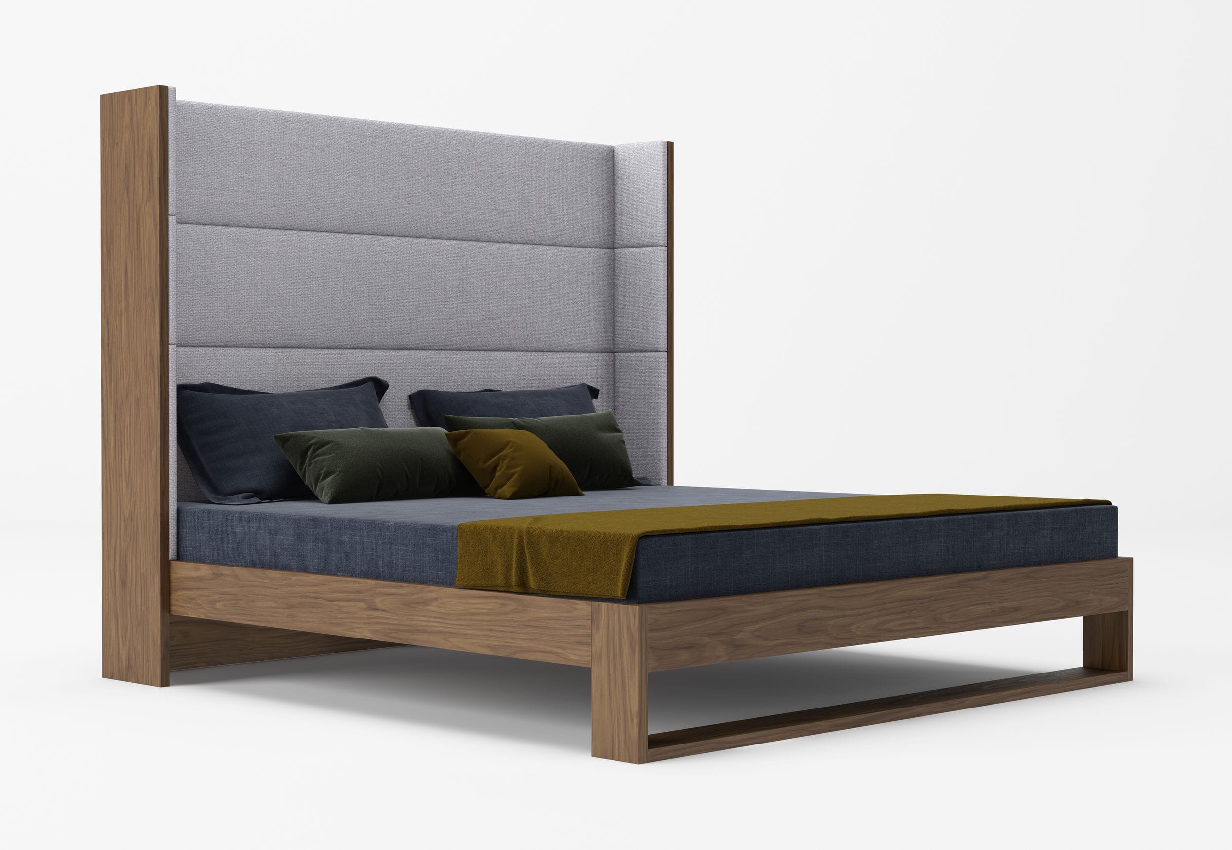 Modrest Heloise - Contemporary Grey Fabric & Walnut Trim Bed-Bed-VIG-Wall2Wall Furnishings