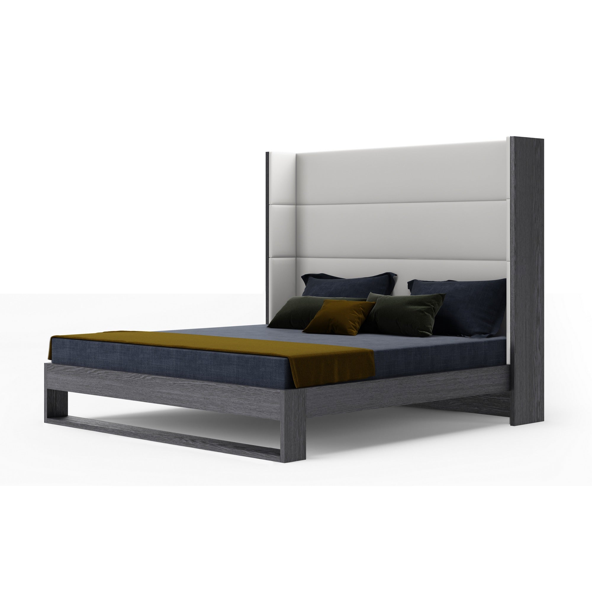 Modrest Heloise - Contemporary White Leather & Grey Elm Trim Bed-Bed-VIG-Wall2Wall Furnishings