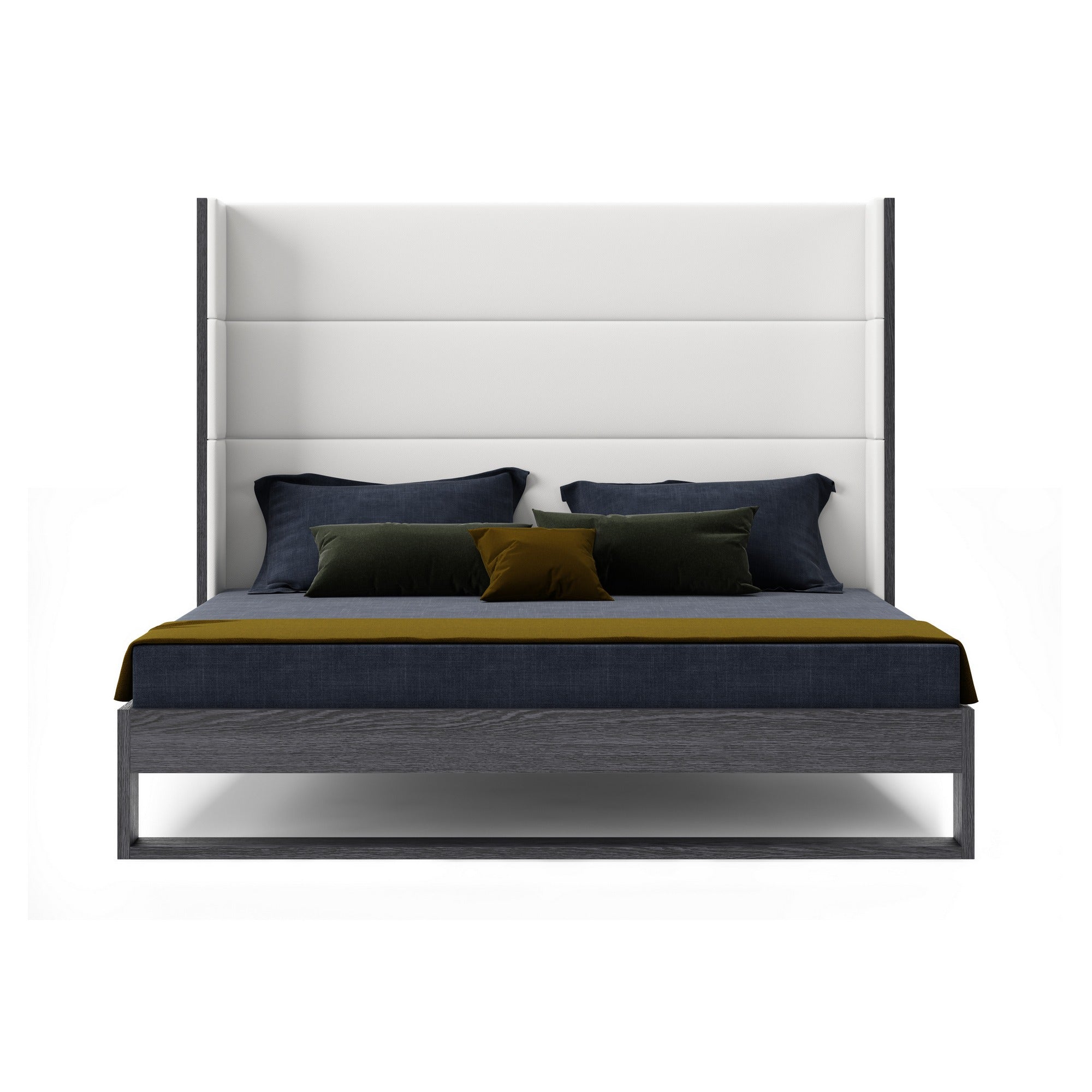 Modrest Heloise - Contemporary White Leather & Grey Elm Trim Bed-Bed-VIG-Wall2Wall Furnishings