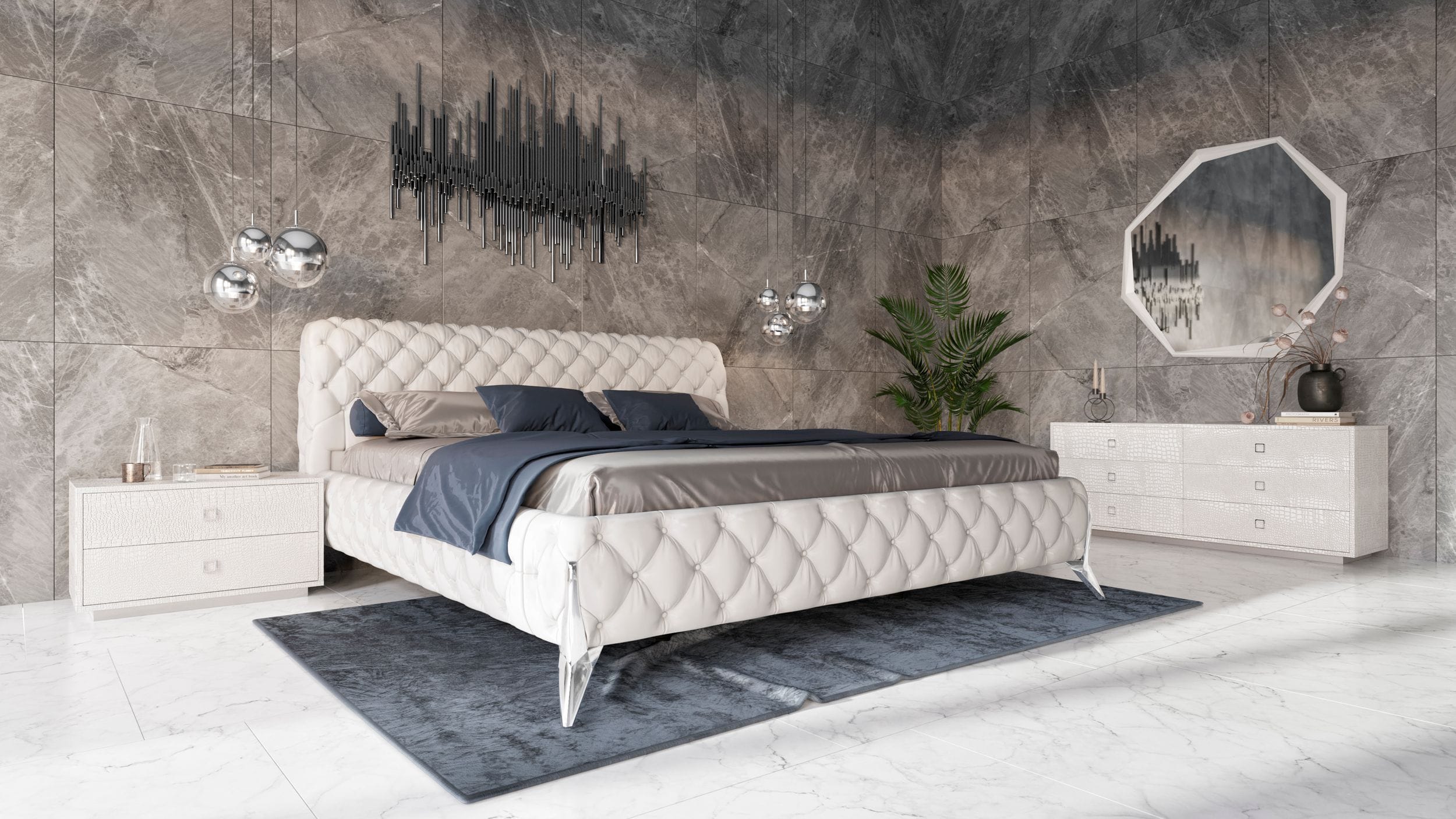 Modrest Legend Modern White Bonded Leather Bed-Bed-VIG-Wall2Wall Furnishings