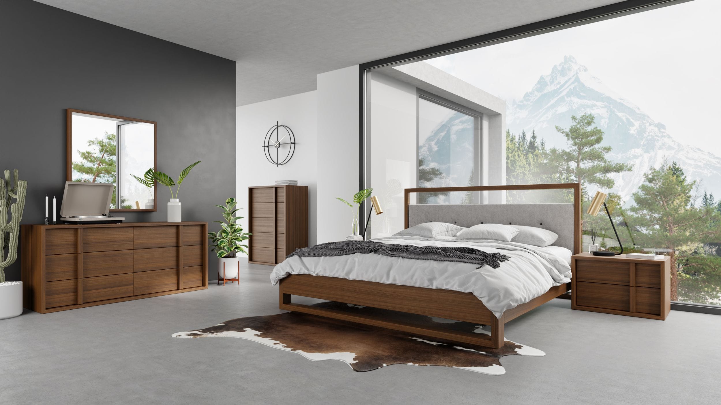Nova Domus Falcor - Modern Grey Fabric & Walnut Veneer Bed-Bed-VIG-Wall2Wall Furnishings