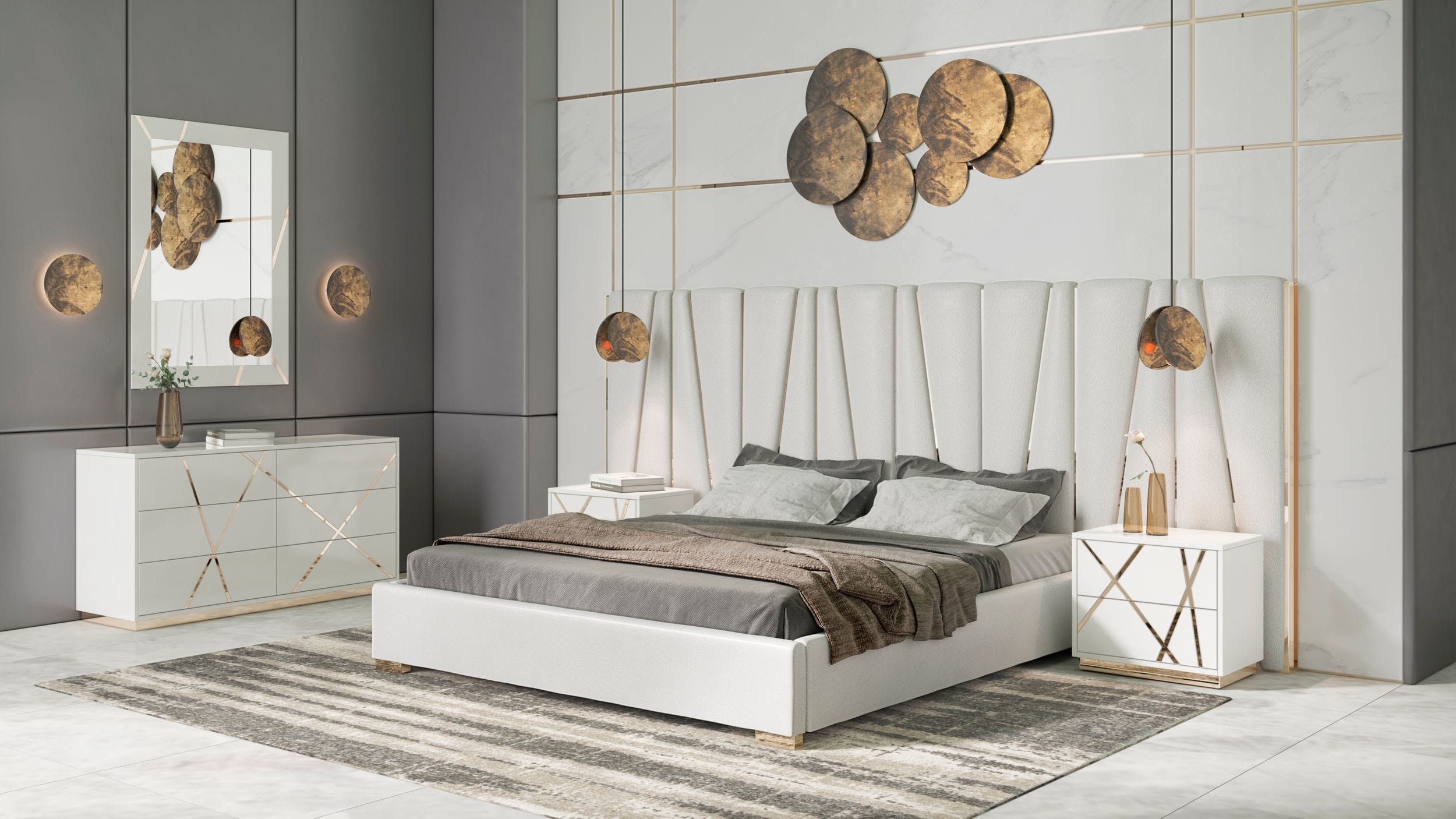 Modrest Nixa Modern White Bonded Leather & Gold Bed-Bed-VIG-Wall2Wall Furnishings