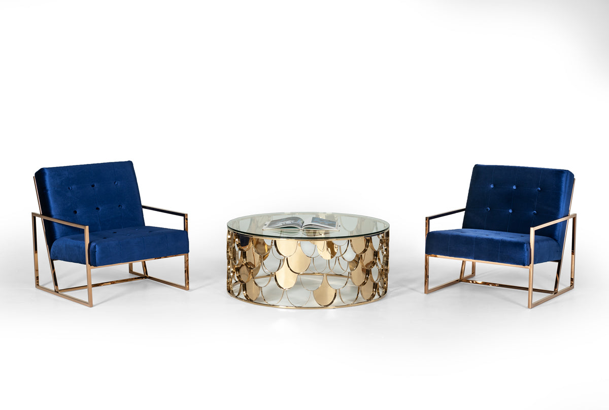 Modrest Javier Modern Glass & Gold Round Coffee Table-Coffee Table-VIG-Wall2Wall Furnishings