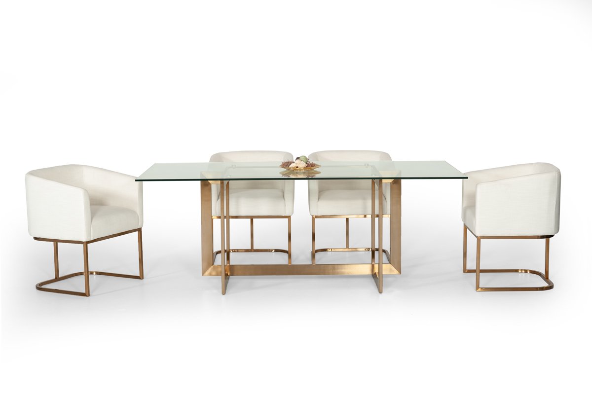 Modrest Keaton Modern Glass Brass Dining Table-Dining Table-VIG-Wall2Wall Furnishings