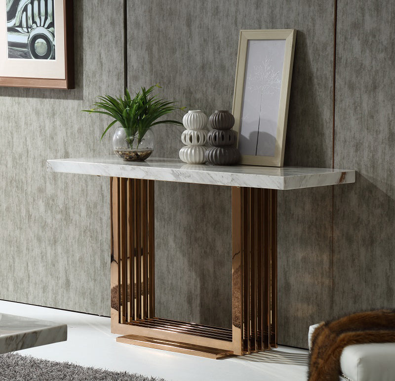 Modrest Kingsley Modern Marble & Rosegold Console Table-Console Table-VIG-Wall2Wall Furnishings