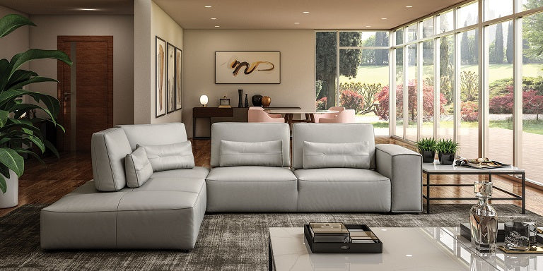 Coronelli Collezioni Hollywood - Italian Light Grey Leather LAF Chaise Sectional Sofa-Sectional Sofa-VIG-Wall2Wall Furnishings