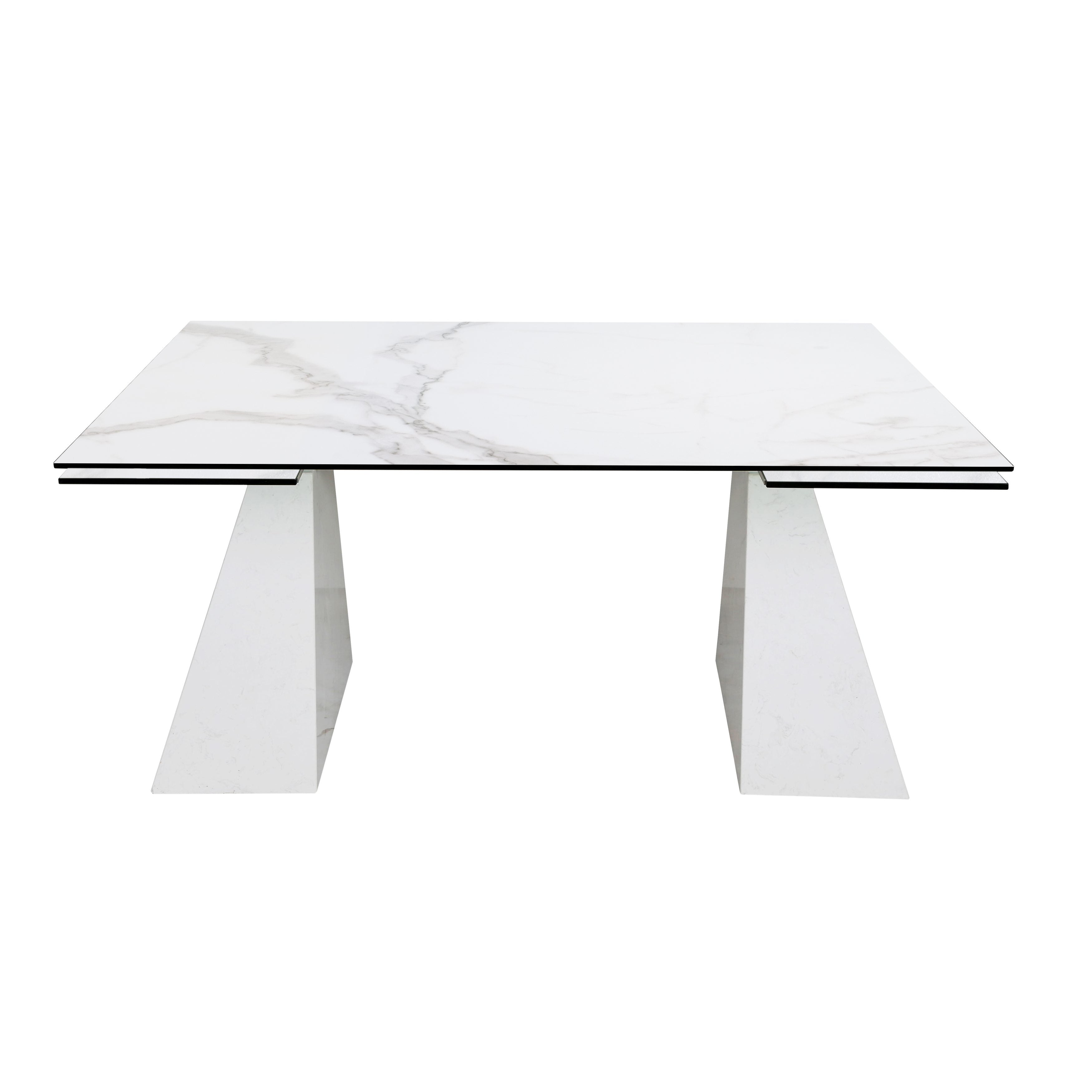 Modrest Latrobe - Modern White Ceramic Quartz 118" Extendable Dining Table-Dining Table-VIG-Wall2Wall Furnishings