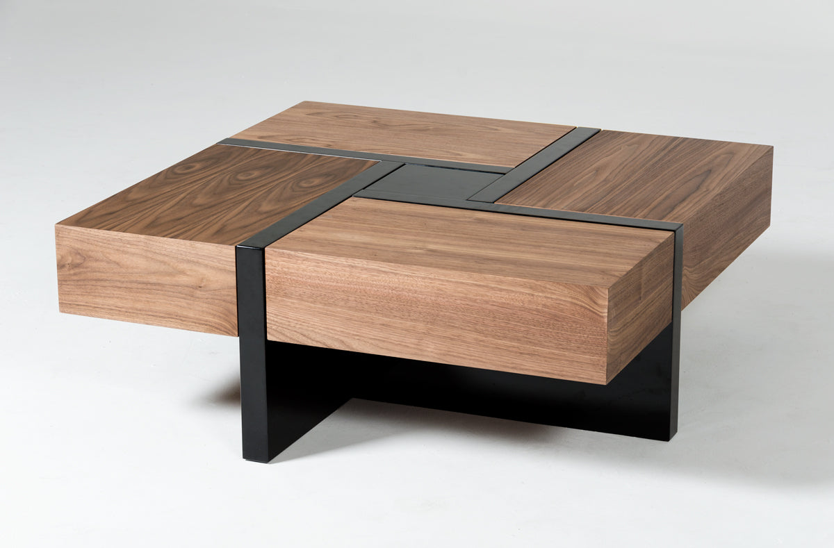 Modrest Makai Modern Walnut & Black Square Coffee Table-Coffee Table-VIG-Wall2Wall Furnishings