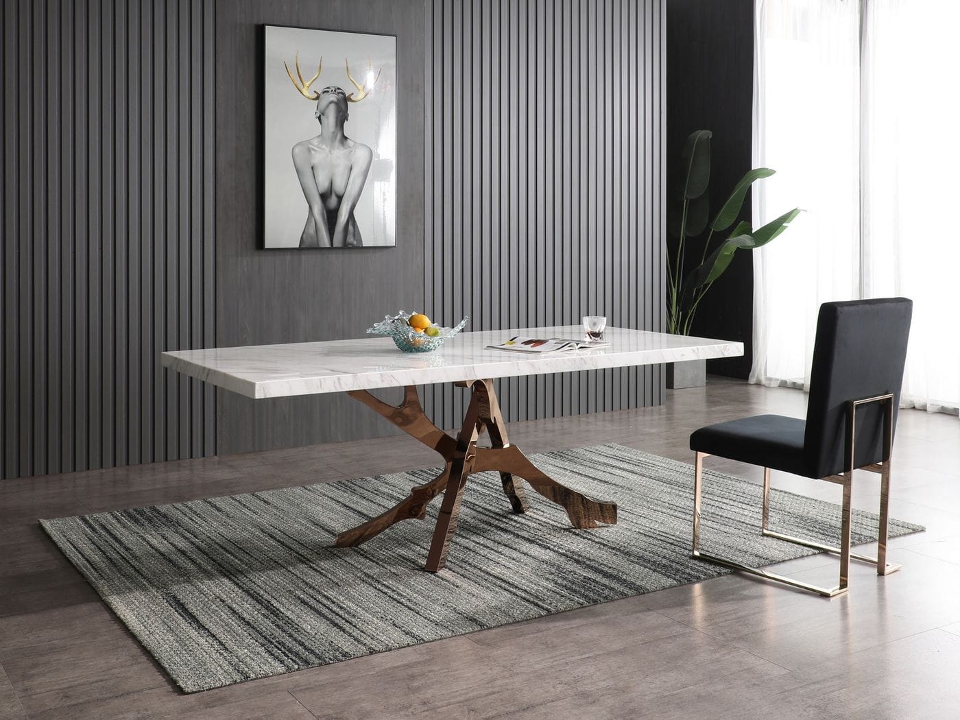 Modrest Legend - Modern White Marble & Rosegold Dining Table-Dining Table-VIG-Wall2Wall Furnishings