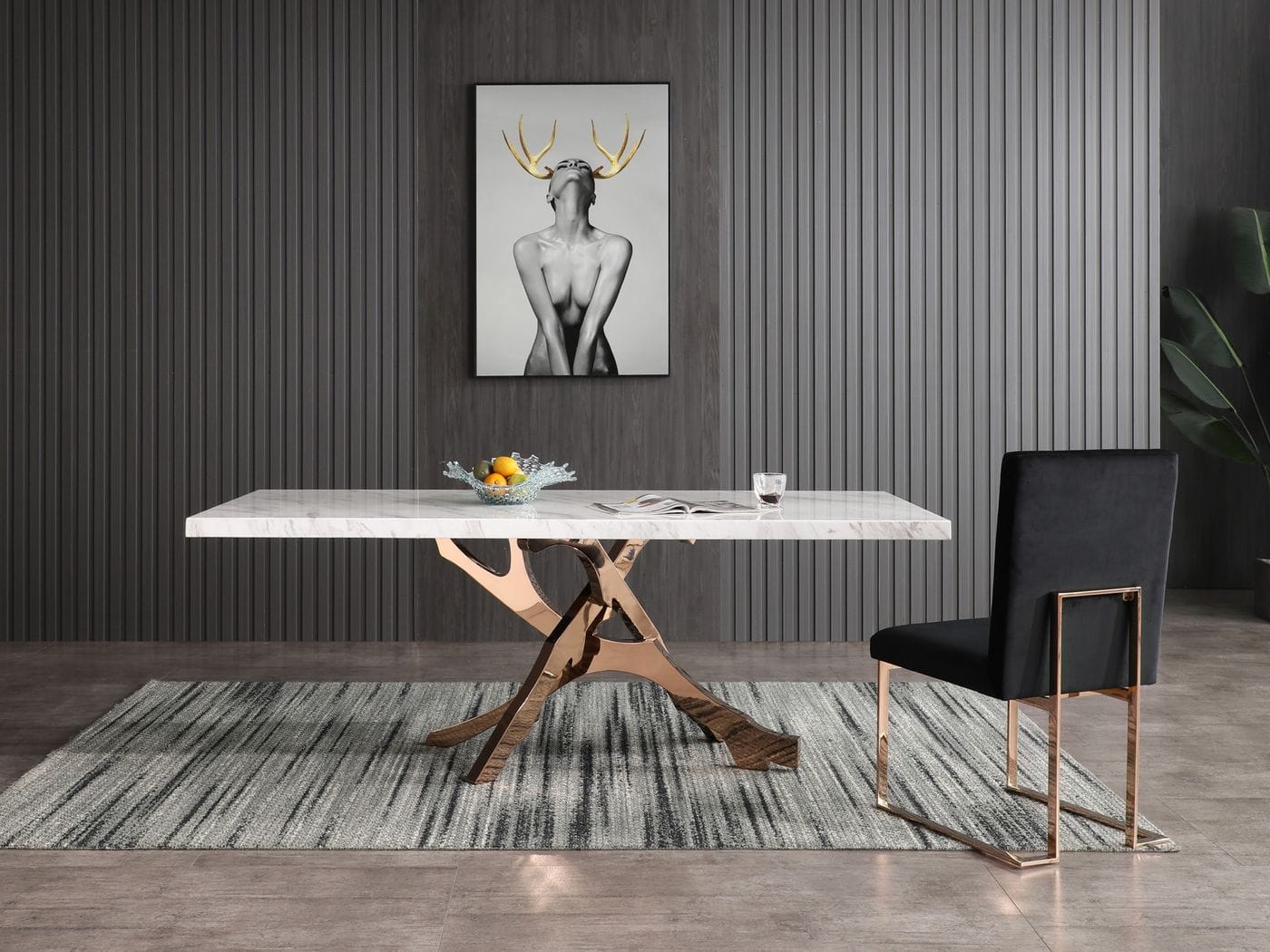 Modrest Legend - Modern White Marble & Rosegold Dining Table-Dining Table-VIG-Wall2Wall Furnishings
