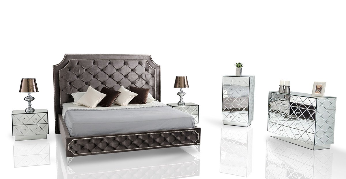 Modrest Leilah - Transitional Tufted Fabric Bed without Crystals-Bed-VIG-Wall2Wall Furnishings