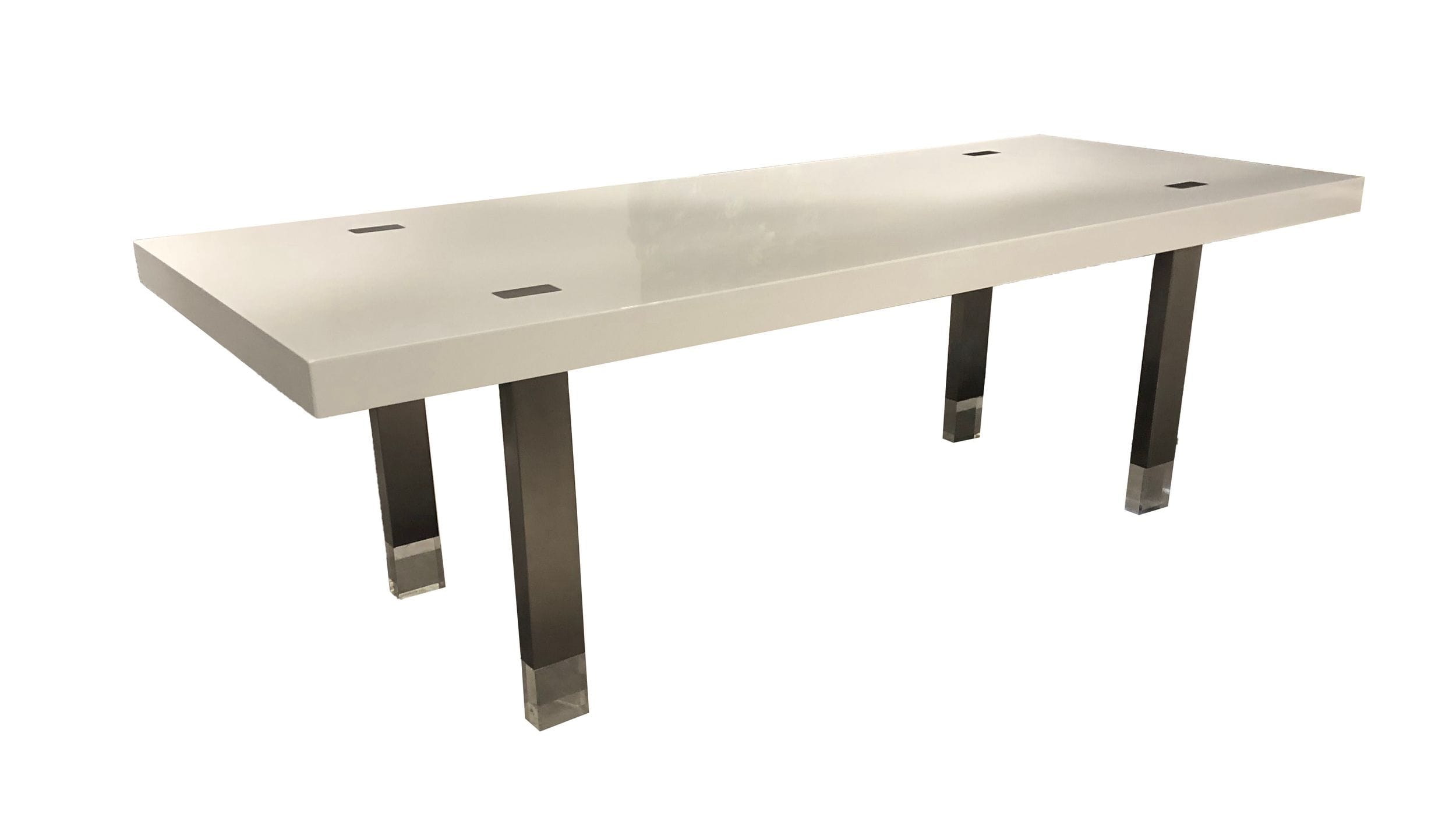 Modrest Lenny- Modern White High Gloss & Stainless Steel Gun Metal Dining Table-Dining Table-VIG-Wall2Wall Furnishings