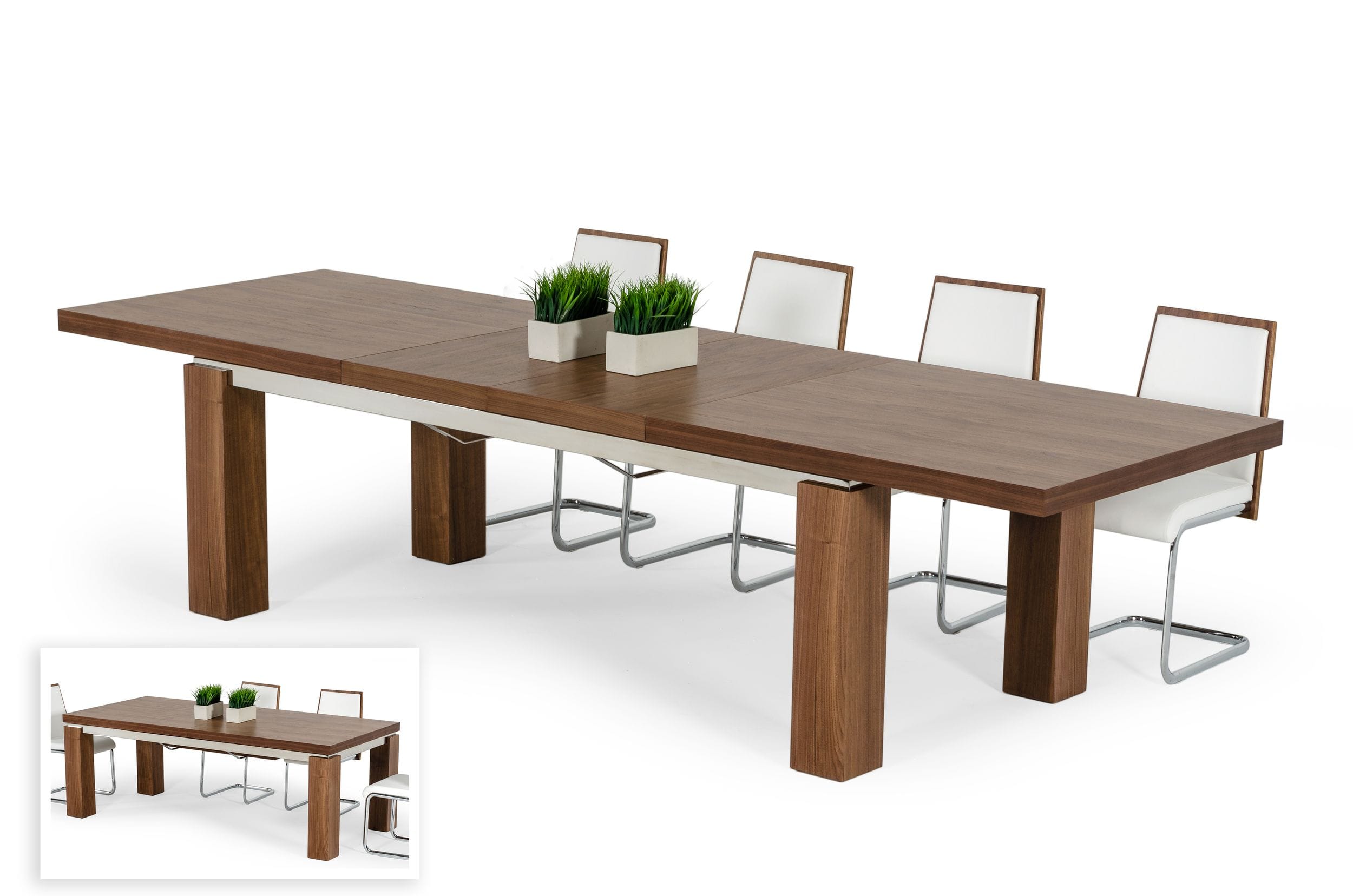 Modrest Maxi - Modern Walnut & Stainless Steel Dining Table-Dining Table-VIG-Wall2Wall Furnishings