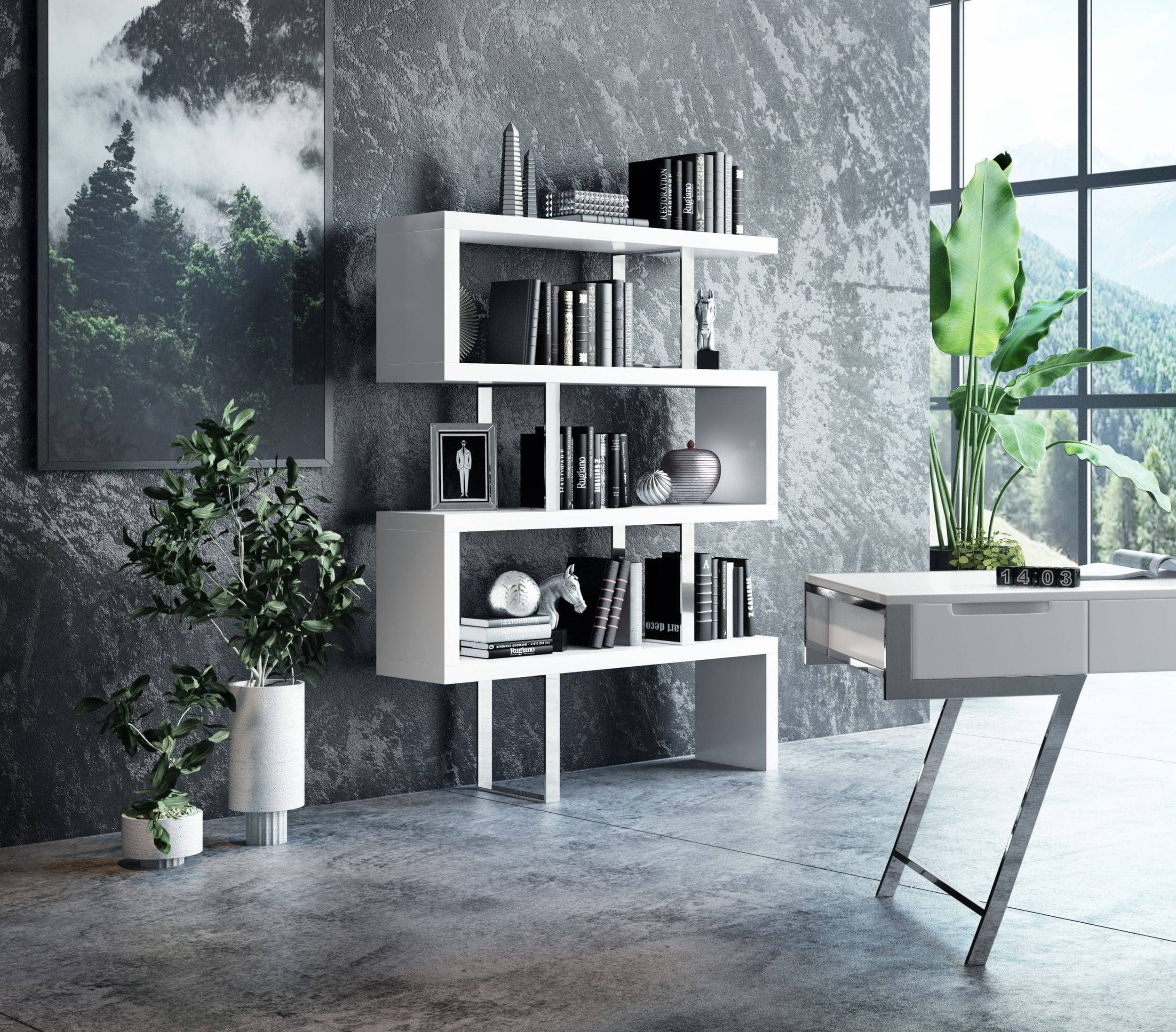 Modrest Maze Modern White High Gloss Bookcase-Shelf Unit-VIG-Wall2Wall Furnishings