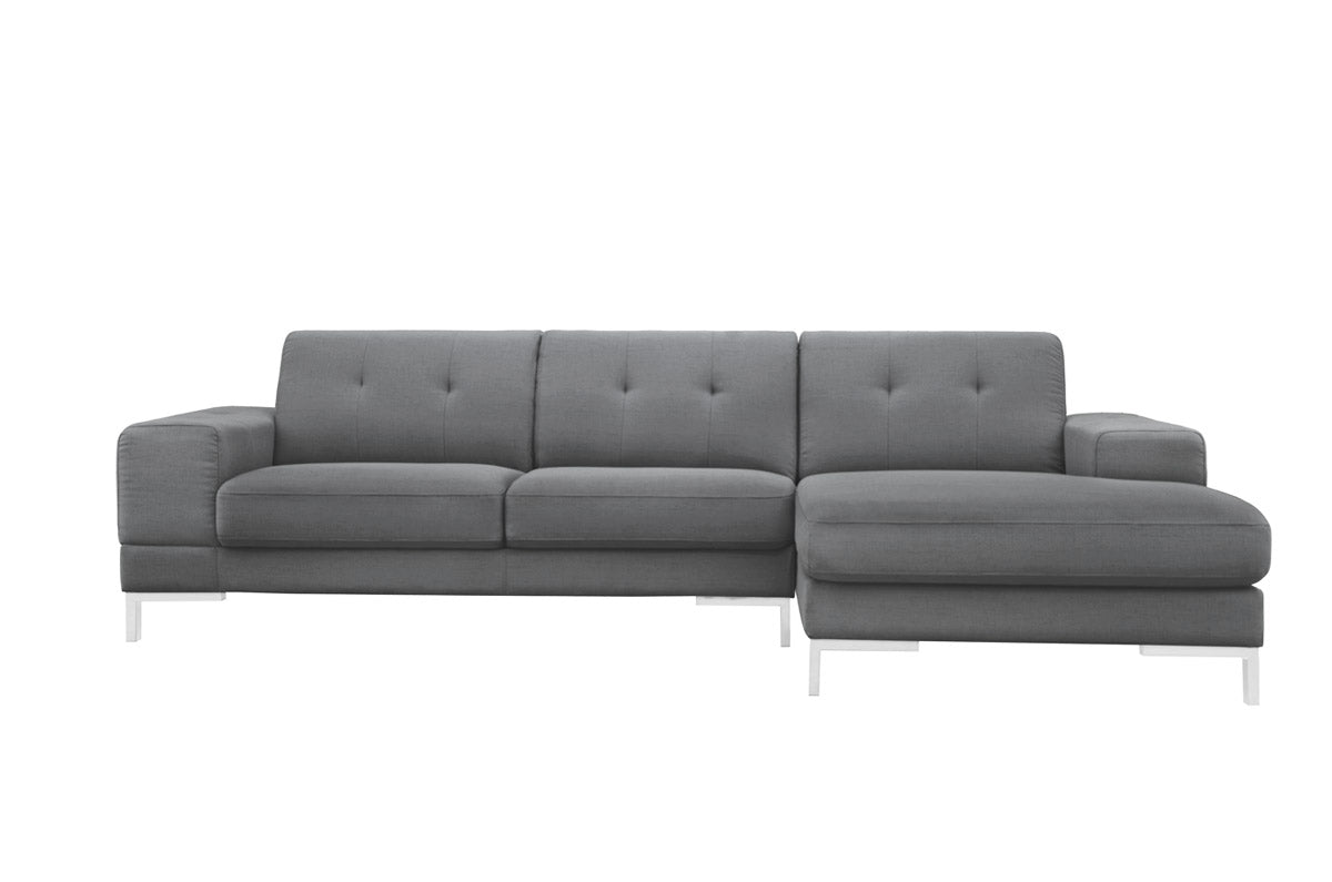 Divani Casa Forli Modern Grey Fabric Sectional Sofa w/ Right Facing Chaise-Sectional Sofa-VIG-Wall2Wall Furnishings