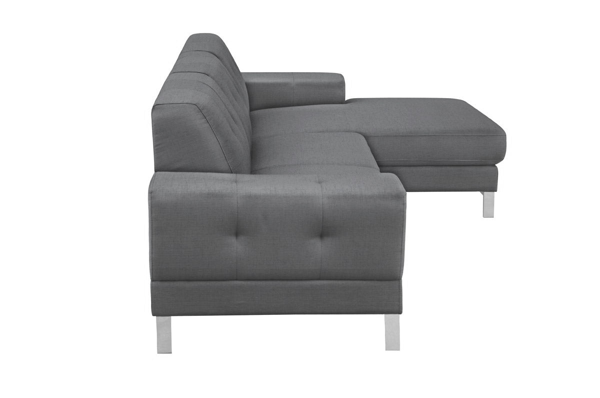 Divani Casa Forli Modern Grey Fabric Sectional Sofa w/ Right Facing Chaise-Sectional Sofa-VIG-Wall2Wall Furnishings