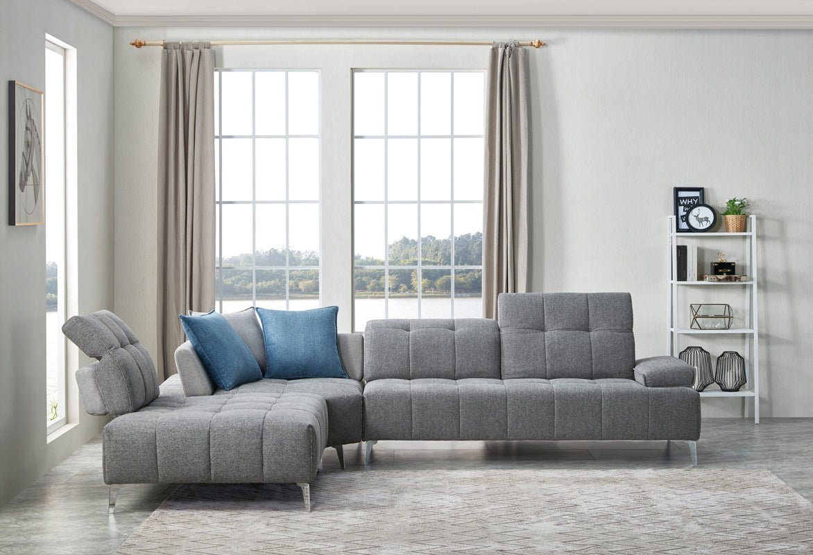 Divani Casa Nash - Modern Grey Fabric Sectional Sofa Adjustable Backrest-Sectional Sofa-VIG-Wall2Wall Furnishings