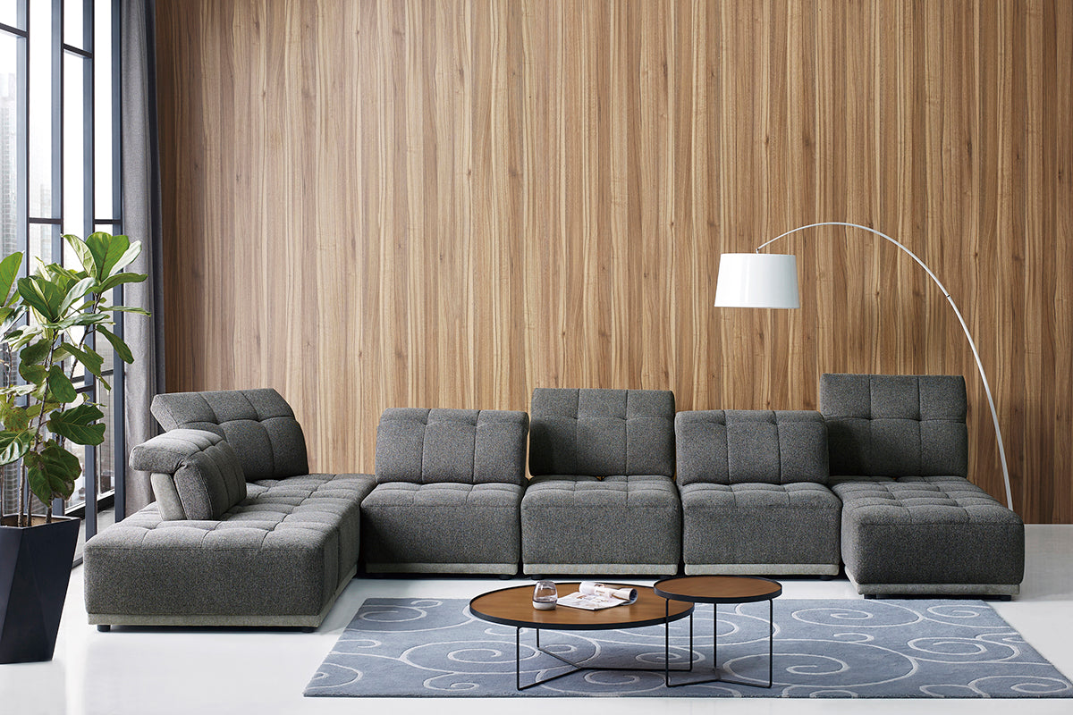Divani Casa Ekron - Modern Grey Fabric Modular Sectional Sofa-Sectional Sofa-VIG-Wall2Wall Furnishings