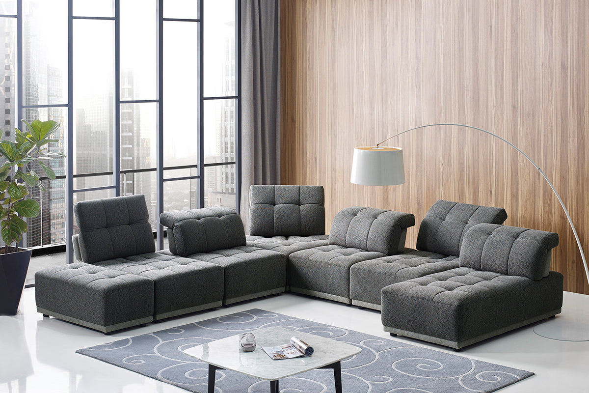Divani Casa Ekron - Modern Grey Fabric Modular Sectional Sofa-Sectional Sofa-VIG-Wall2Wall Furnishings