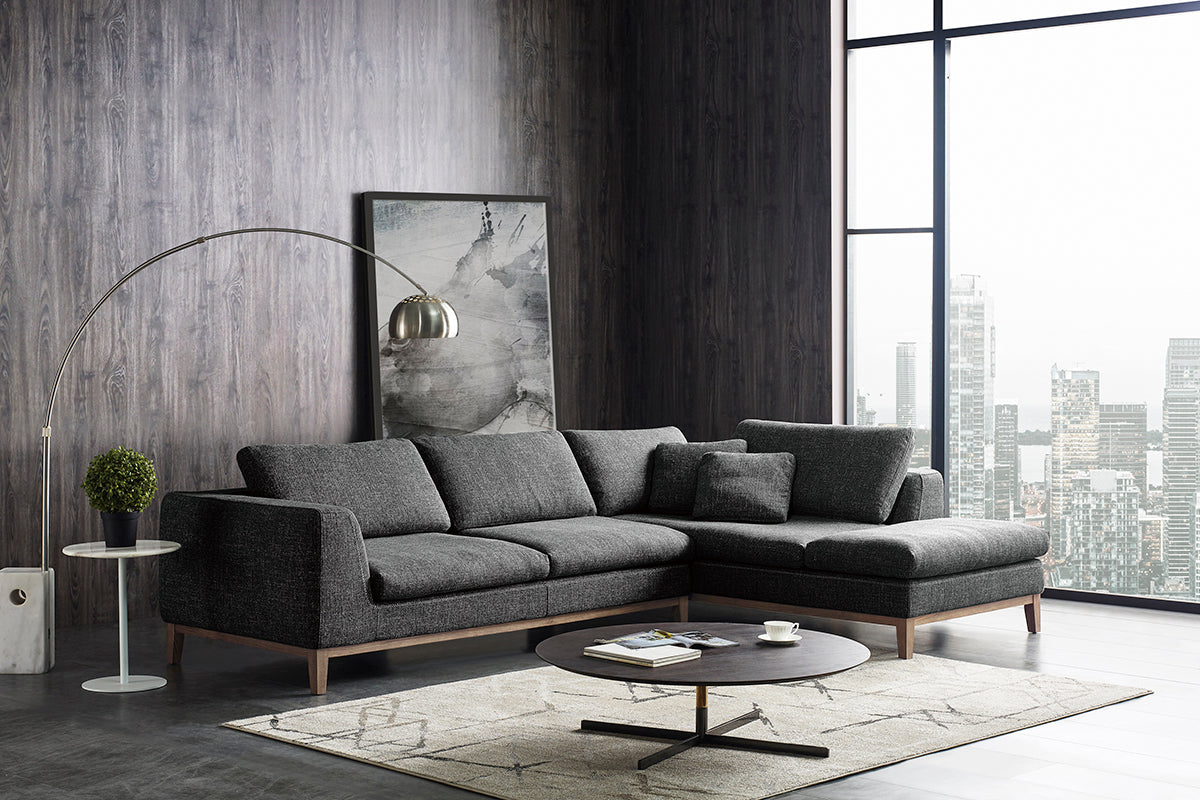 Divani Casa Hickman - Modern Dark Grey Fabric Right Facing Sectional Sofa-Sectional Sofa-VIG-Wall2Wall Furnishings