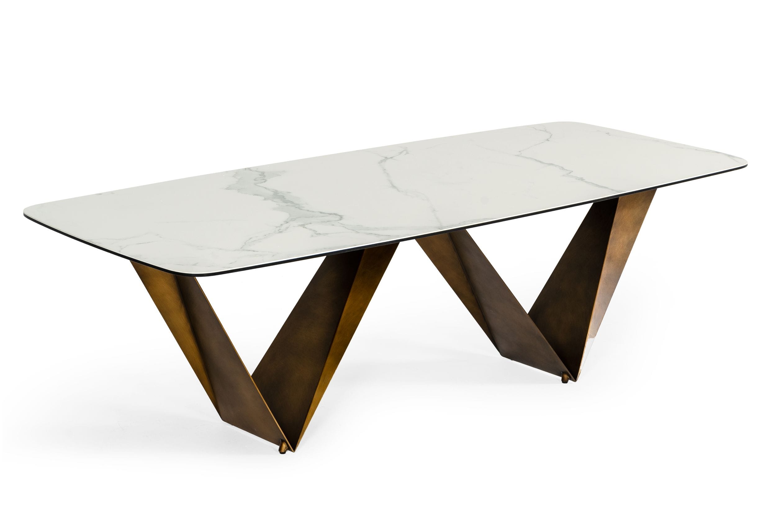 Modrest Melanie - Modern White Ceramic & Brushed Brown Dining Table-Dining Table-VIG-Wall2Wall Furnishings