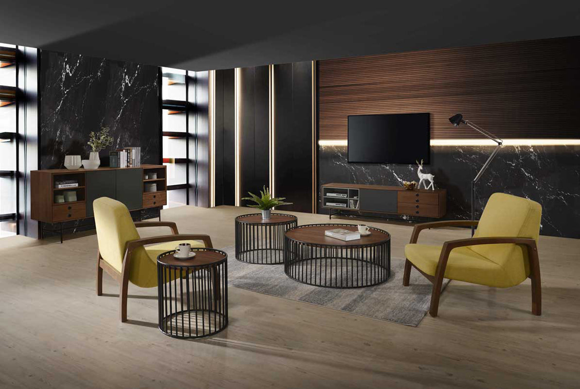Modrest Bronson Mid-Century Modern Yellow & Walnut Accent Chair-Lounge Chair-VIG-Wall2Wall Furnishings